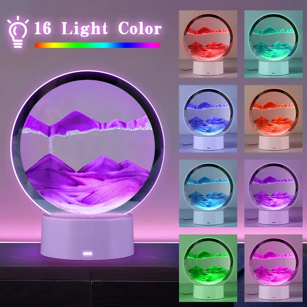 Joycabin Lampa biurkowa 3D z ruchomym piaskiem, płynne malowanie piaskiem, obracane o 360° światła z pilotem zdalnego sterowania, okrągłe szklane światło