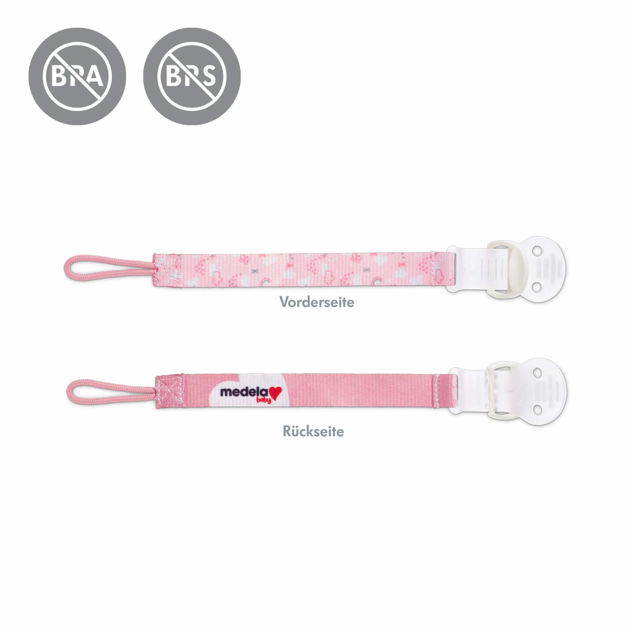 Medela Baby Schnullerhalter rose für ein einhändiges öffnen, 1 Sztuka Uchwyt na smoczek