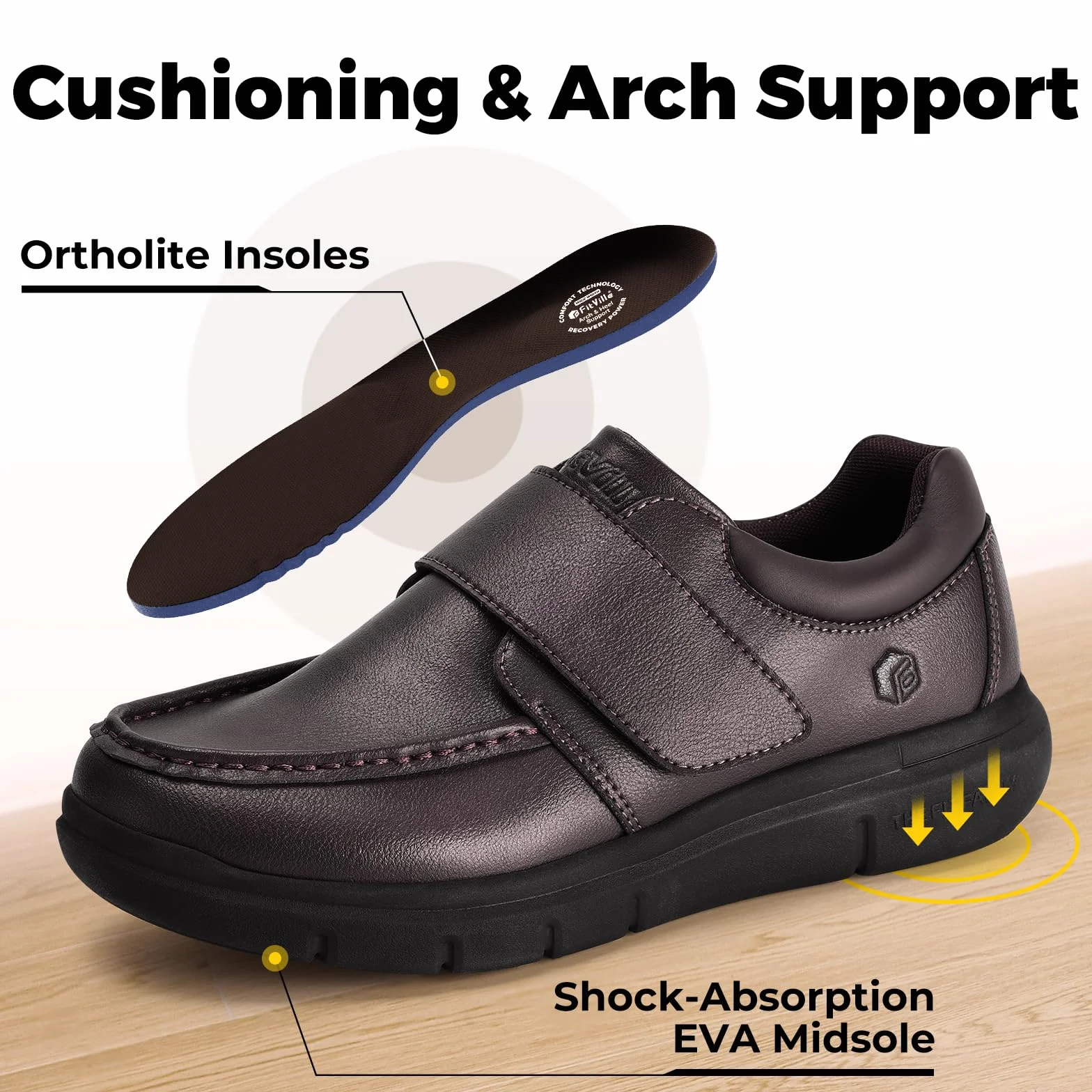 FitVille Diabetic Shoes Męskie bardzo szerokie skórzane buty ortopedyczne z regulowanymi kapciami na rzepy Wygodne codzienne buty do chodzenia dla opuchniętych stóp