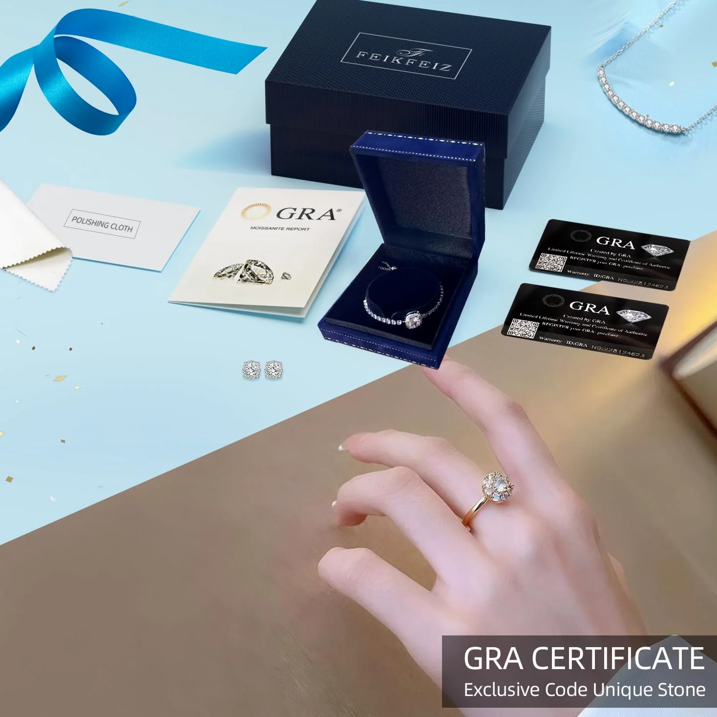 Pierścionek z moissanitem dla kobiet, diament lab-created 1,5CT, srebro 925 pokryte 18K białym złotem, regulowany otwarty pierścionek srebrny, pierścionek zaręczynowy, prezent biżuteryjny.
