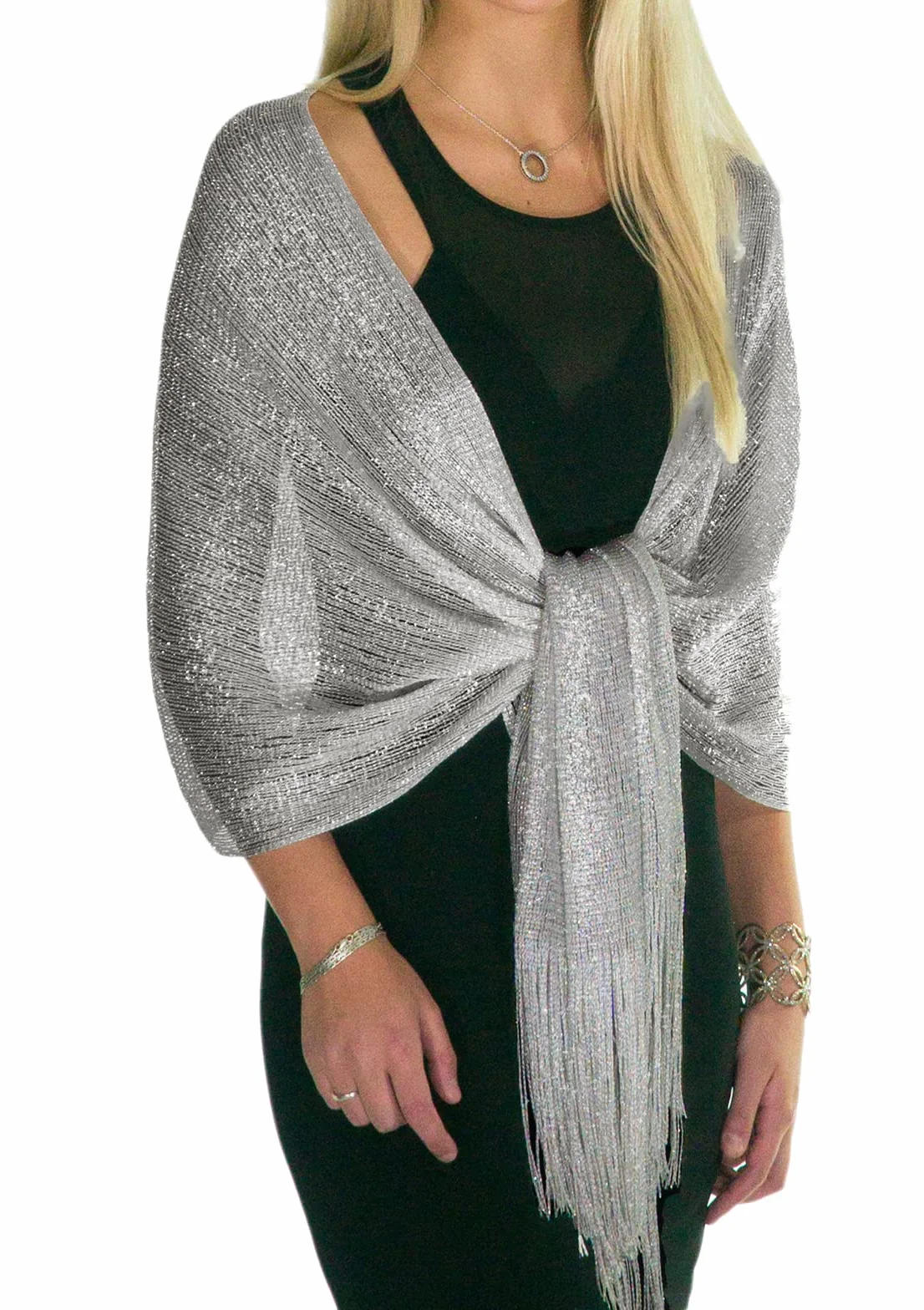 ShineGlitz Szale i chusty na suknie wieczorowe, damskie, eleganckie, na wieczór, Srebrny, rozmiar uniwersalny