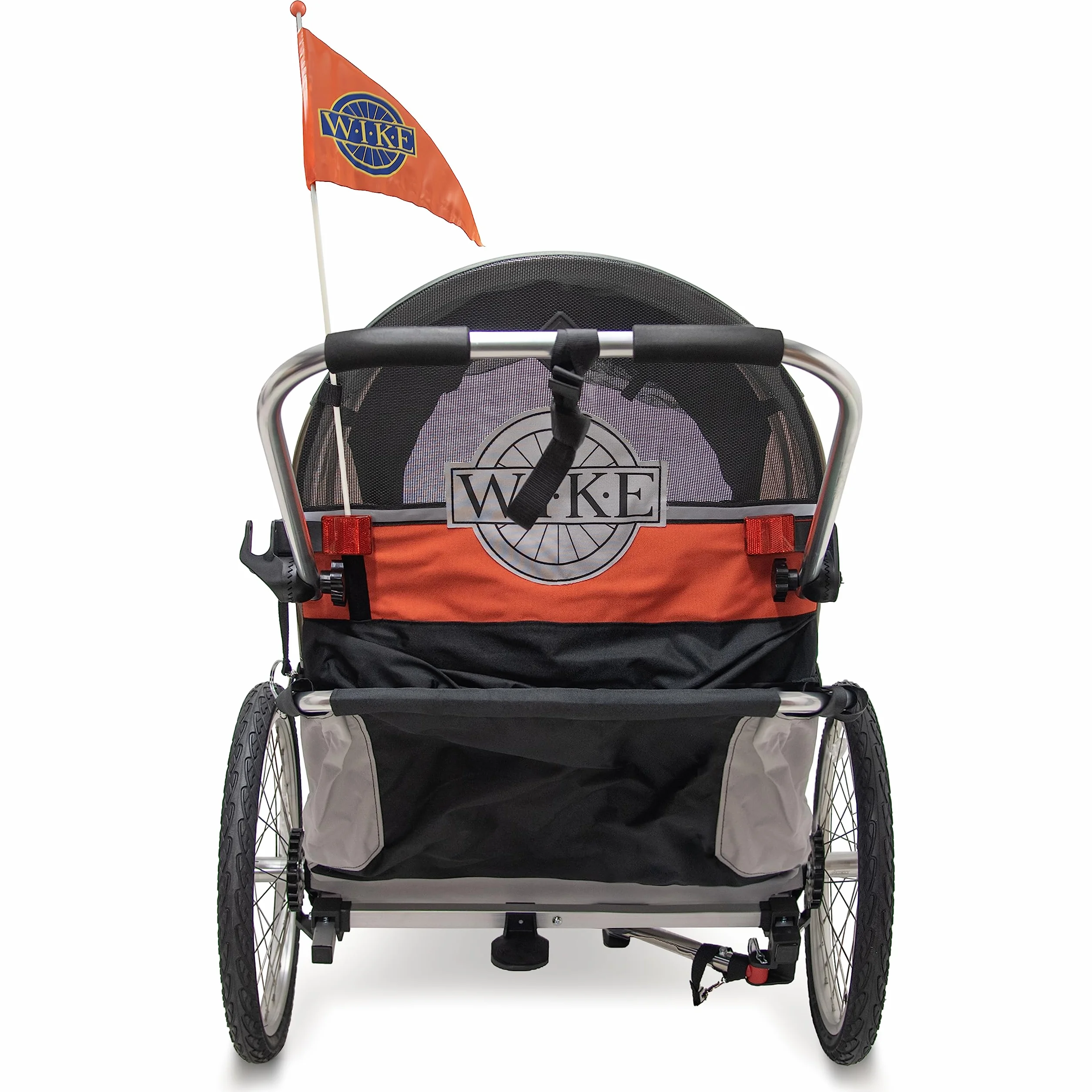 Podwójna przyczepka rowerowa Wike Premium - pomarańczowa/szara (spacerowanie + jogging)