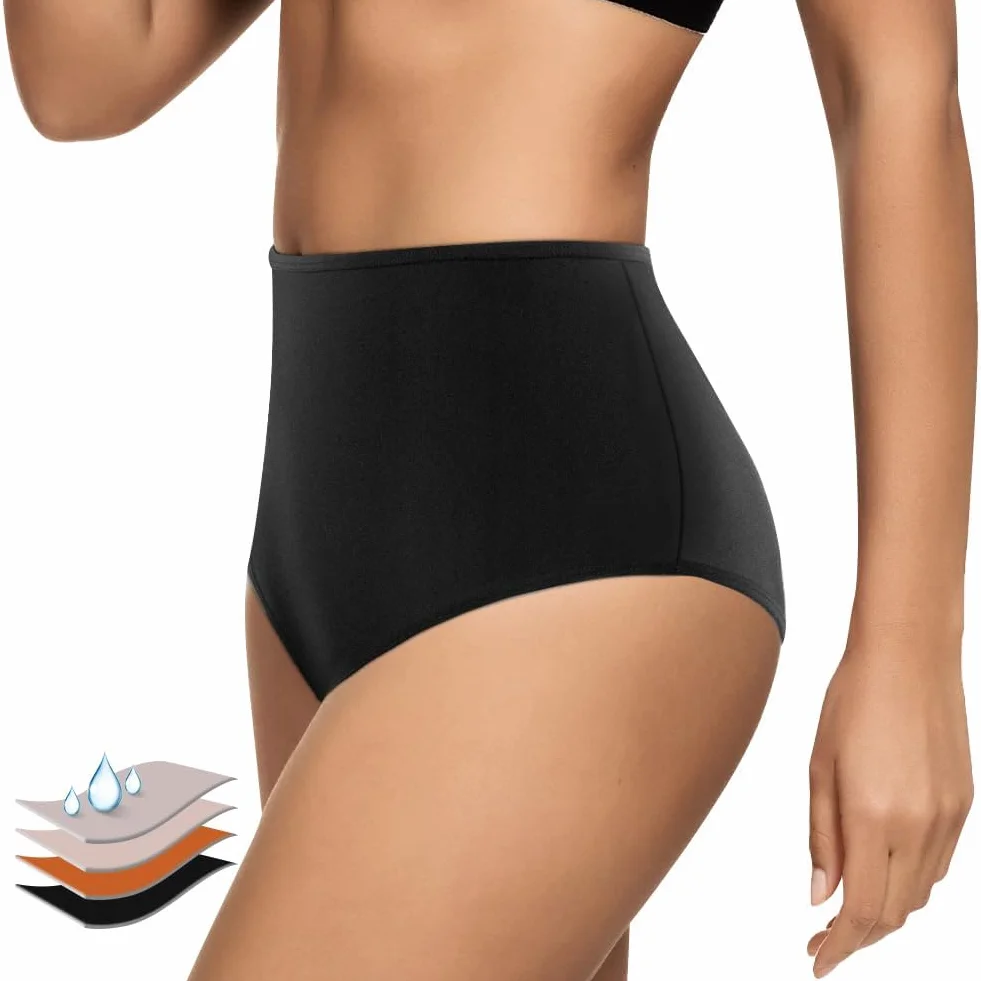 flintronic Spodnie z epoki, bikini z wysokim stanem, bielizna menstruacyjna, szczelna bielizna, spodnie kąpielowe, odpowiednie do pływania, dla dziewcząt, nastolatków, kobiet, czarne