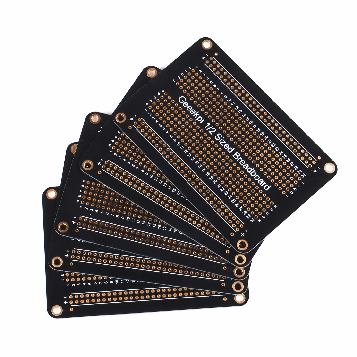 GeeekPi Zestaw 5 szt. Złoto-platerowanych płytek prototypowych PCB, dwustronna płytka do eksperymentów, płytka do lutowania, zestaw DIY do Arduino (pół rozmiar)