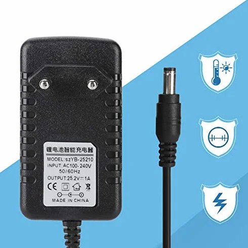 25,2 V 1 A Szybkie ładowanie, adapter ładujący 100-240 V wejście Li-Ion wielopoziomowa ochrona wtyczka UE