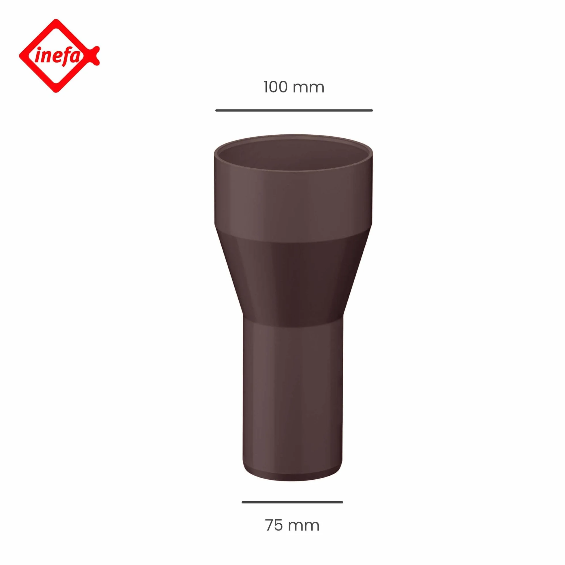 INEFA Reduktor rury spustowej, PVC 100/75mm ciemnobrązowy Akcesoria do rur spustowych z tworzywa sztucznego, łącznik, prosty montaż na wcisk, Made in Germany