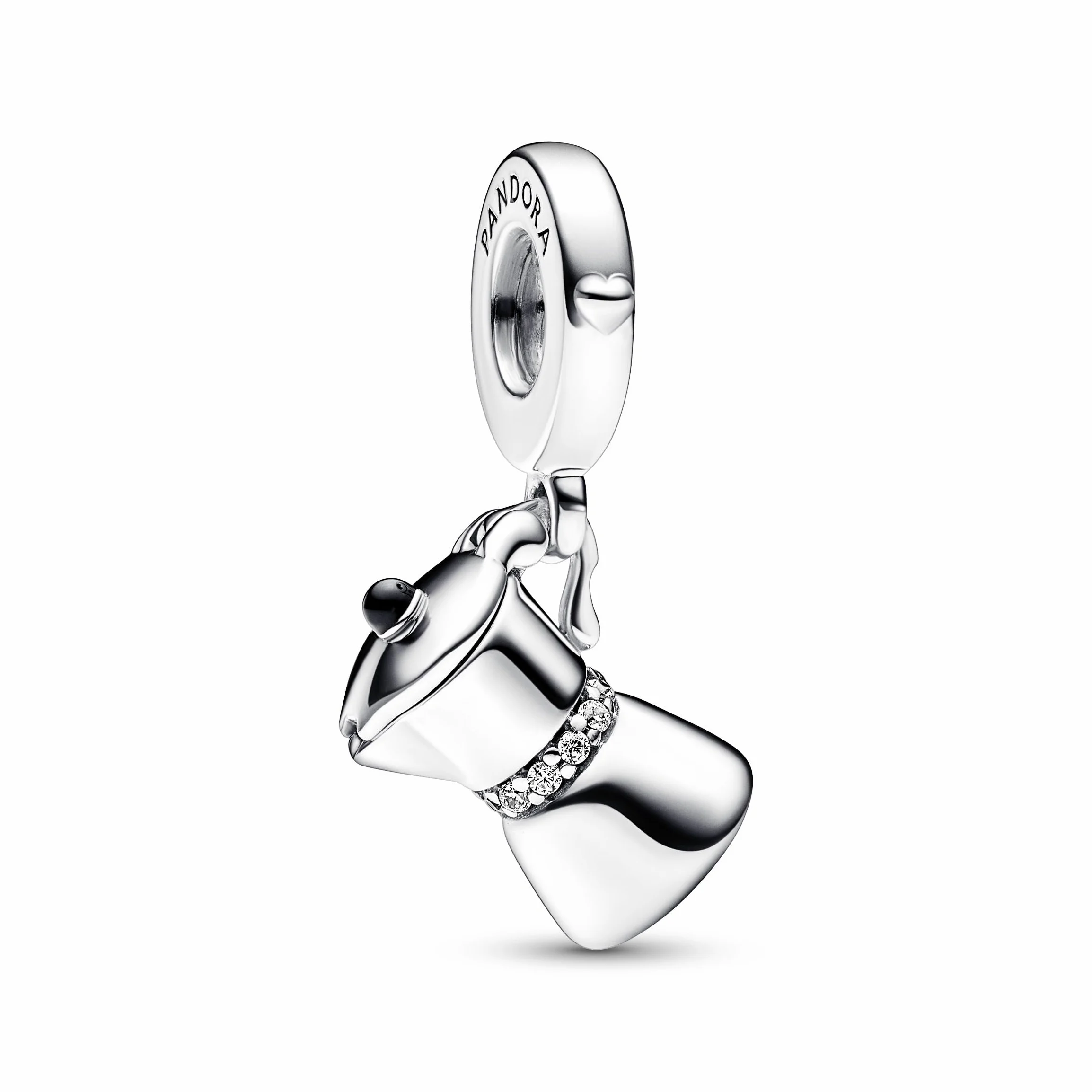 Pandora Espressokanne Charm-Anhänger aus Sterlingsilber mit Zirkoniasteinen verziert, Kompatibel mit Pandora Moments, aus der Pandora Moments Kollektion, 792679C01