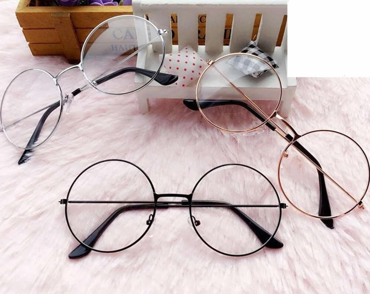 TRIXES Okulary z okrągłymi szkłami – Beatles retro styl lat sześćdziesiątych XX wieku szkło przezroczyste - okrągłe okulary jako uzupełnienie kostiumu Cosplay Retro Party Geek okulary akcesoria do