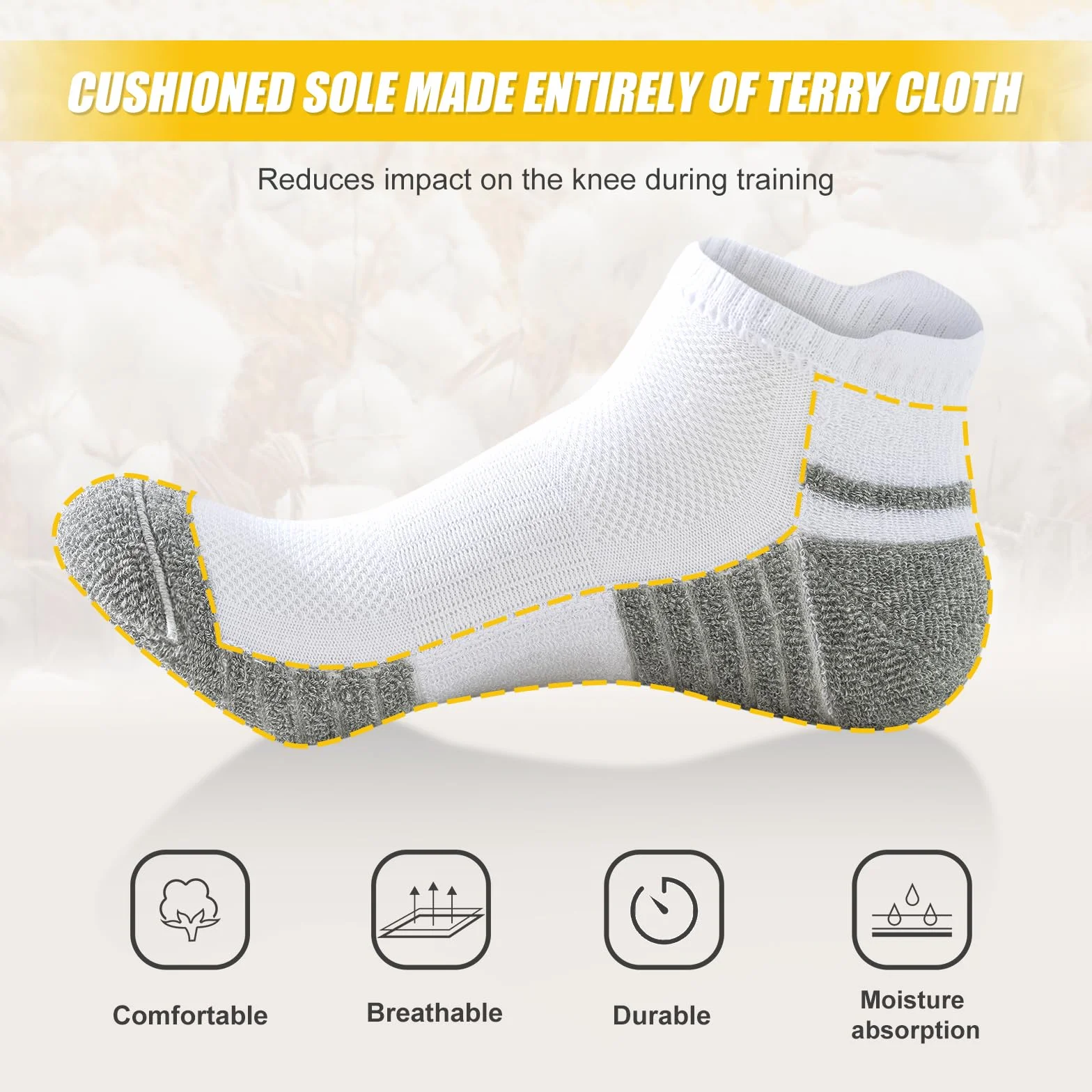 SockWaddles Skarpety treningowe dla mężczyzn i kobiet, 6 par oddychających skarpet do kostek z poduszką, odporne na pęcherze, skarpety do biegania z podparciem łuku, bawełniane skarpety sportowe o