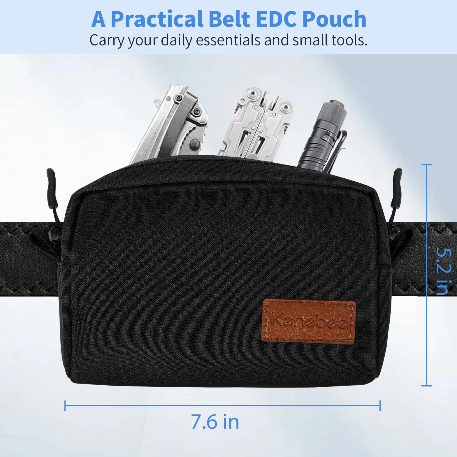 EDC Torba na pasek dla mężczyzn i kobiet, wodoodporna, wytrzymała, woskowana płócienna torba na talię z zamkami YKK, do podróży, wędrówek, na zewnątrz, czarna, 19 cm (dł.) x 13 cm (wys.) x 3