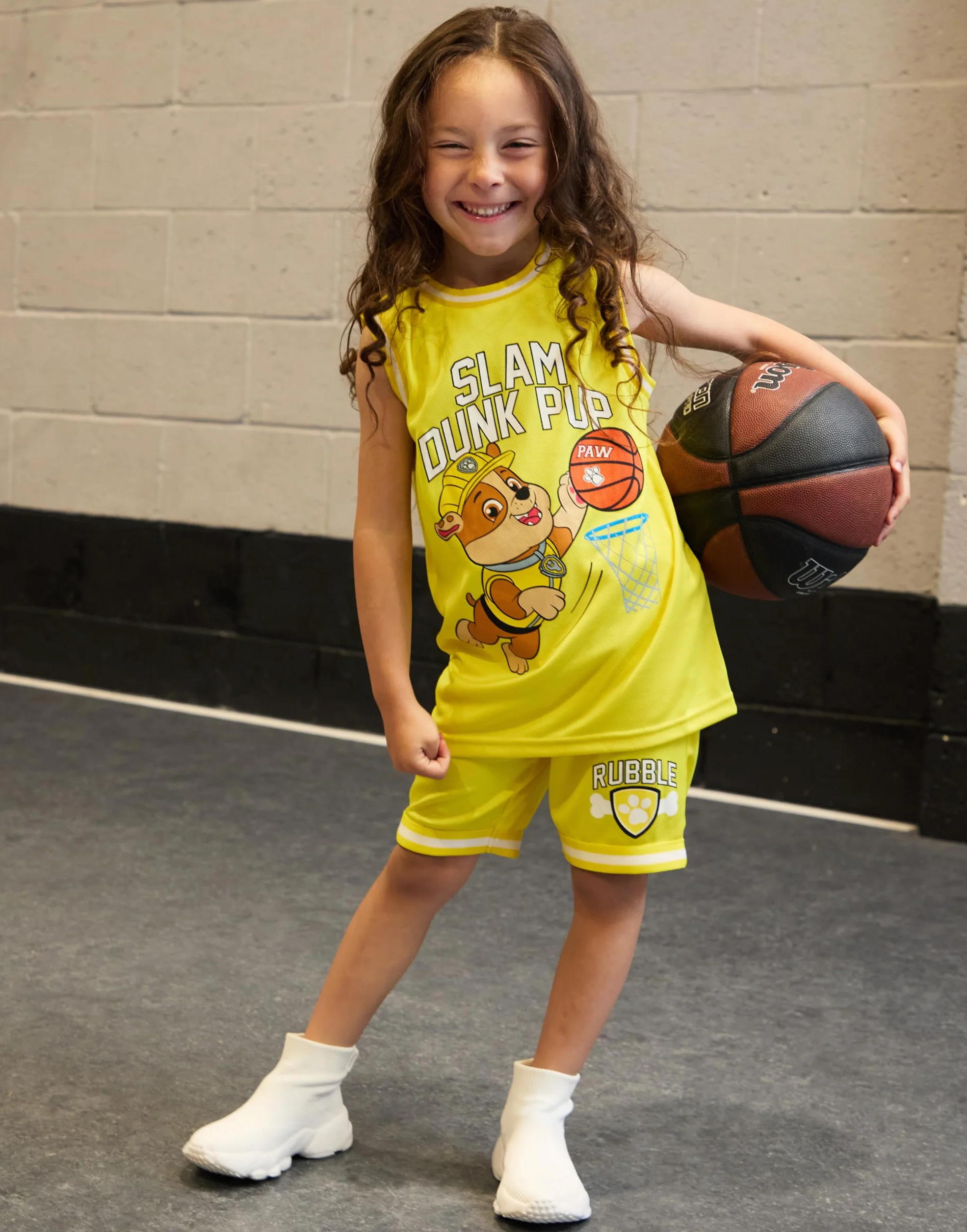 Paw Patrol Boys Rubble Koszulka i spodenki do koszykówki | Kids Slam Dunk Pup Dwuczęściowy żółty strój sportowy | Zestaw dla dzieci