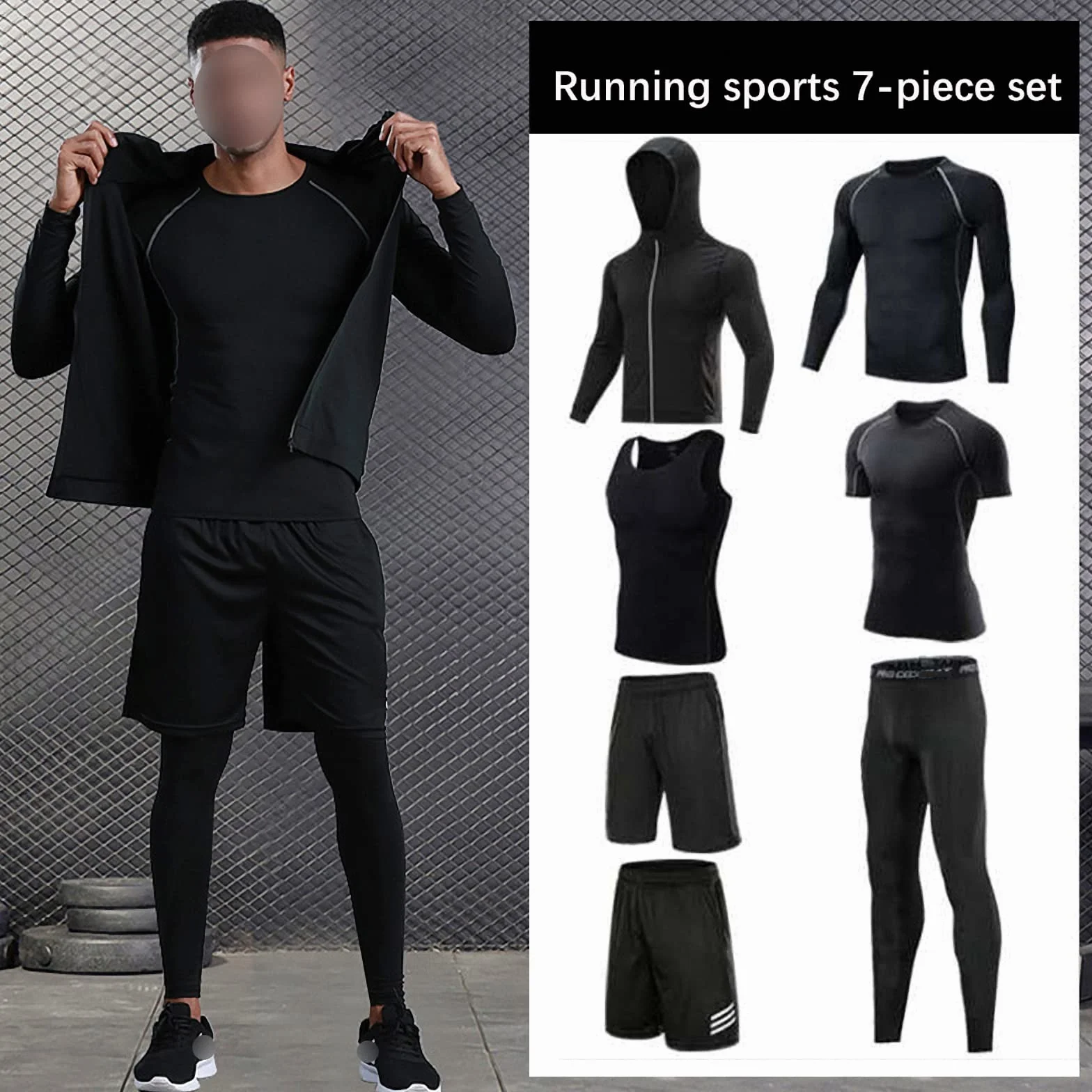 7-częściowy męski zestaw odzieży fitness, szybkoschnące legginsy na siłownię, outdoorowa warstwa bazowa odzież sportowa, styl 12, L