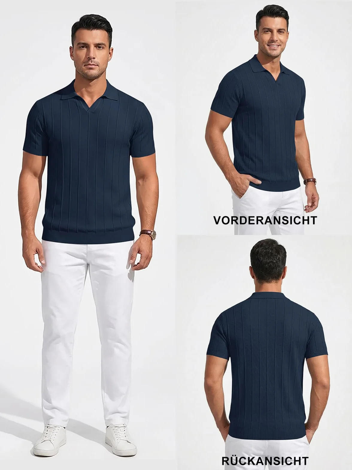 Runcati Męska koszulka polo z krótkim rękawem slim fit casualowa basic