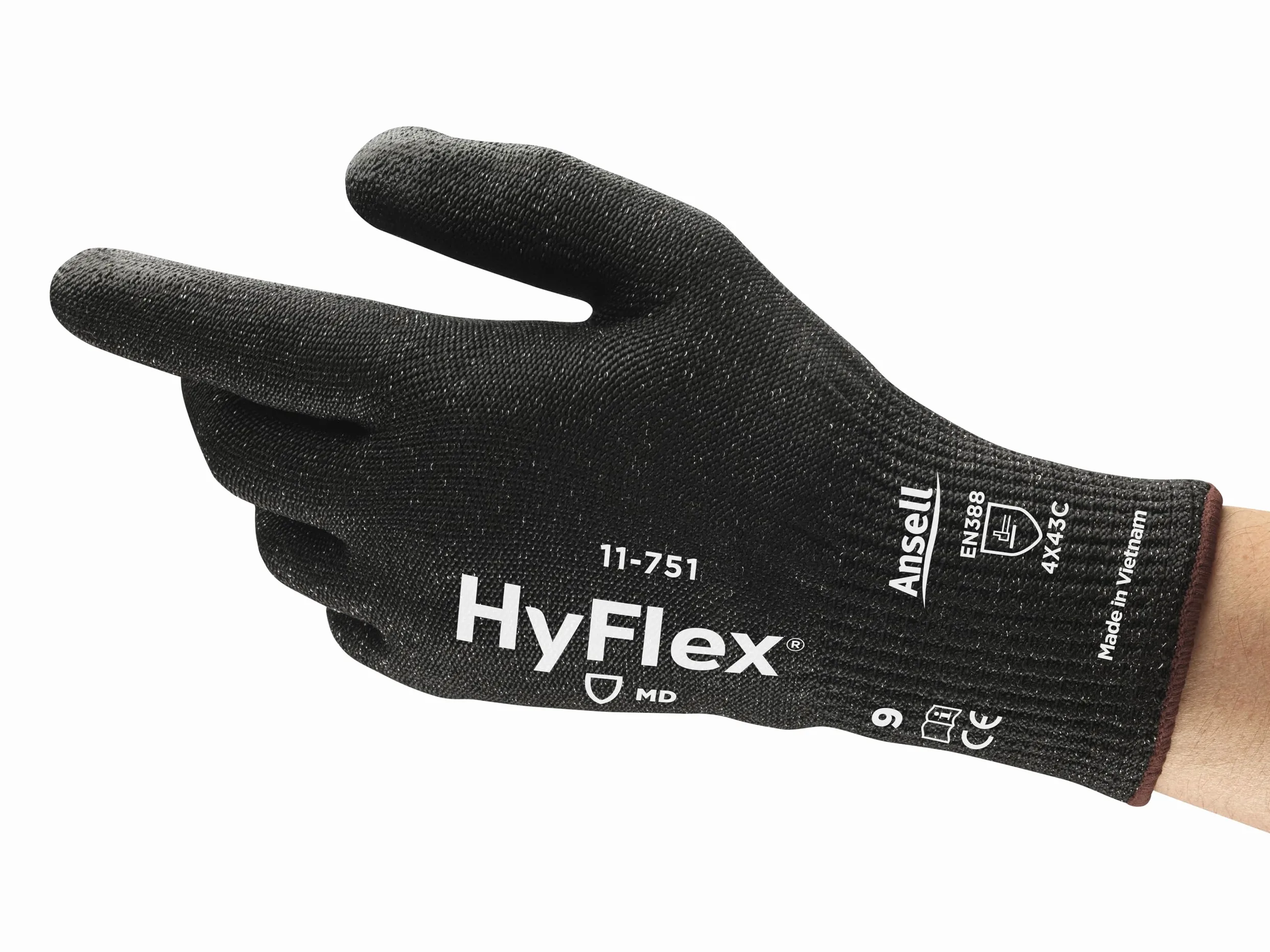 Ansell Hyflex 11-751 Robocze rękawice do ochrony mechanicznej, Rozmiar 7(S), Czarny (12 Par)