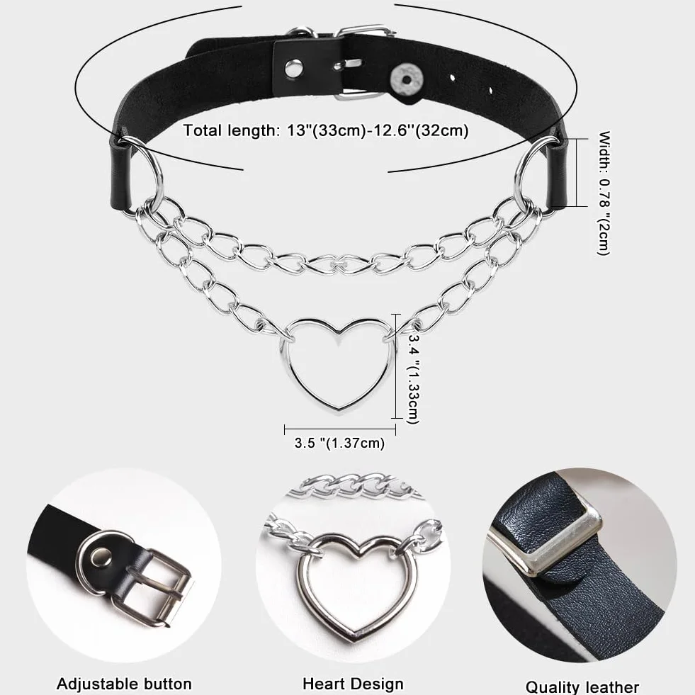 Damski naszyjnik w gotyckim stylu, punk, 2-częściowy, czarny, skóra PU i stop, 33-40 cm, łańcuszek metalowy i skórzany, haczyk S lub zatrzask, Fashion Jewelry