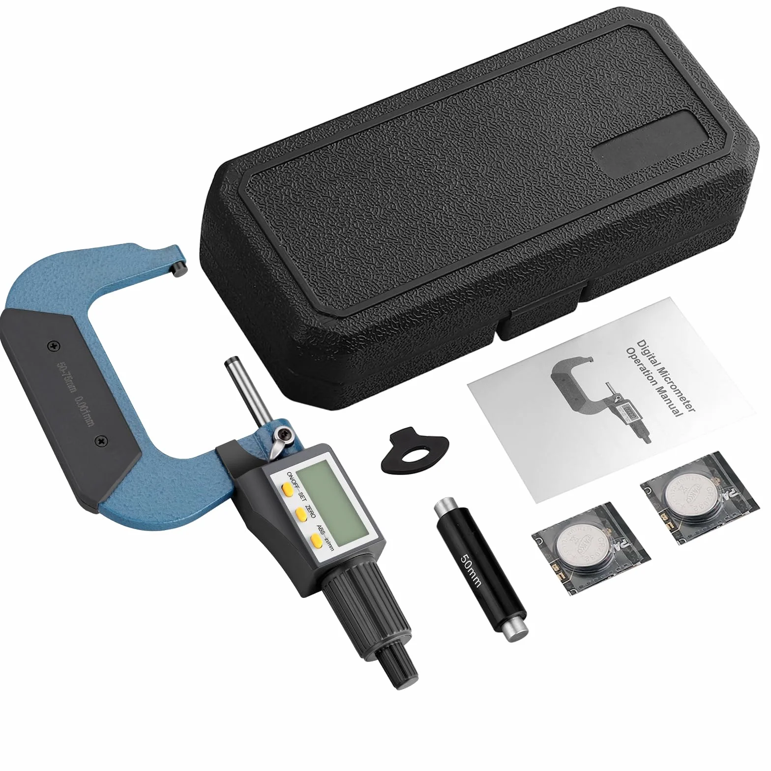 AUTOUTLET Mikrometr cyfrowy mikrometr zewnętrzny 50-75 mm / 0,001 mm, precyzyjny cyfrowy mikrometr LCD suwmiarka do pomiaru długości mikrometr 0,001 mm (0,00005 cala)