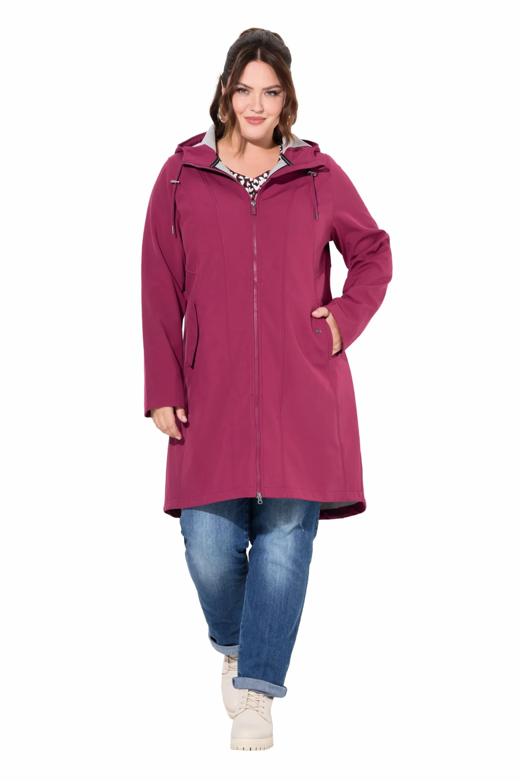 Ulla Popken Kurtka długa Kobiety Hyprar Softshell-longjacke, Wasserabweisend, Kapuze