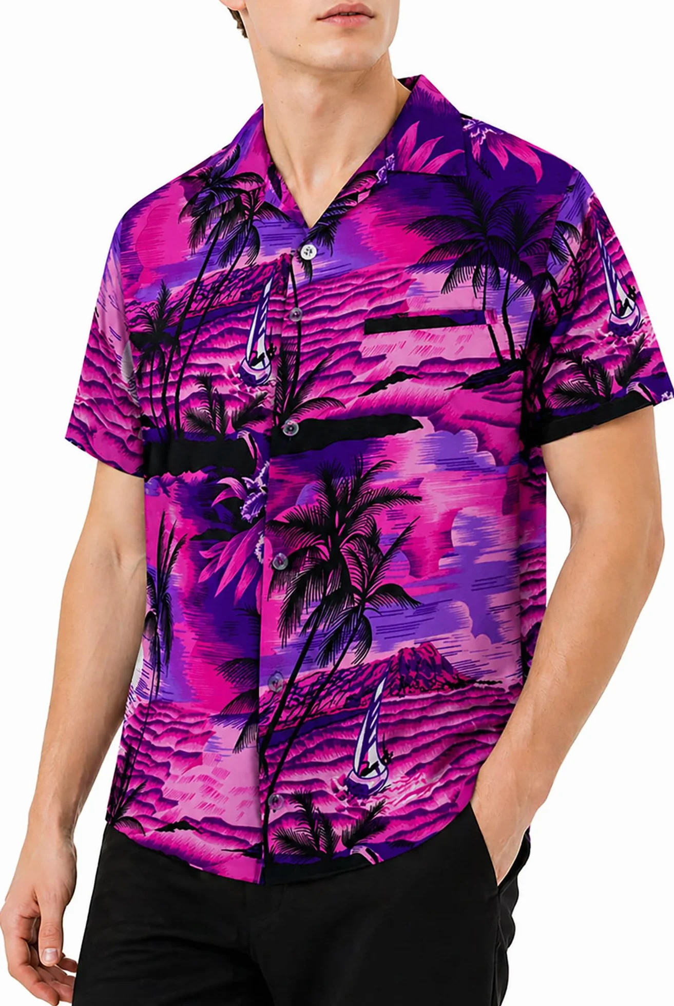 Koszula Hawajska Funky Casual Męska Krótki Rękaw Flamingo Melon