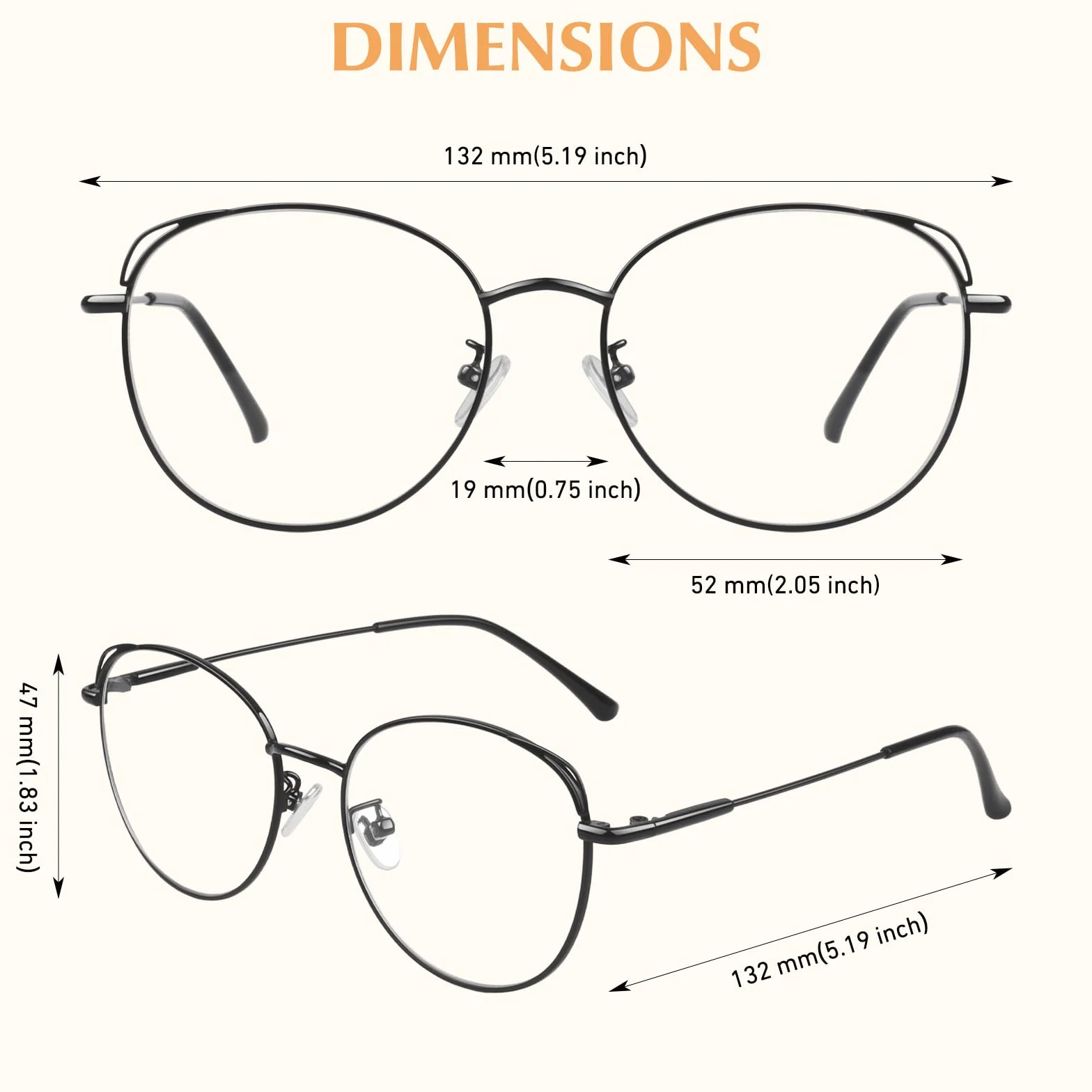 LINVO Okulary bez wzmocnienia damskie klasyczne metalowe oprawki oprawki w stylu vintage, kocie oko, sztuczne okulary