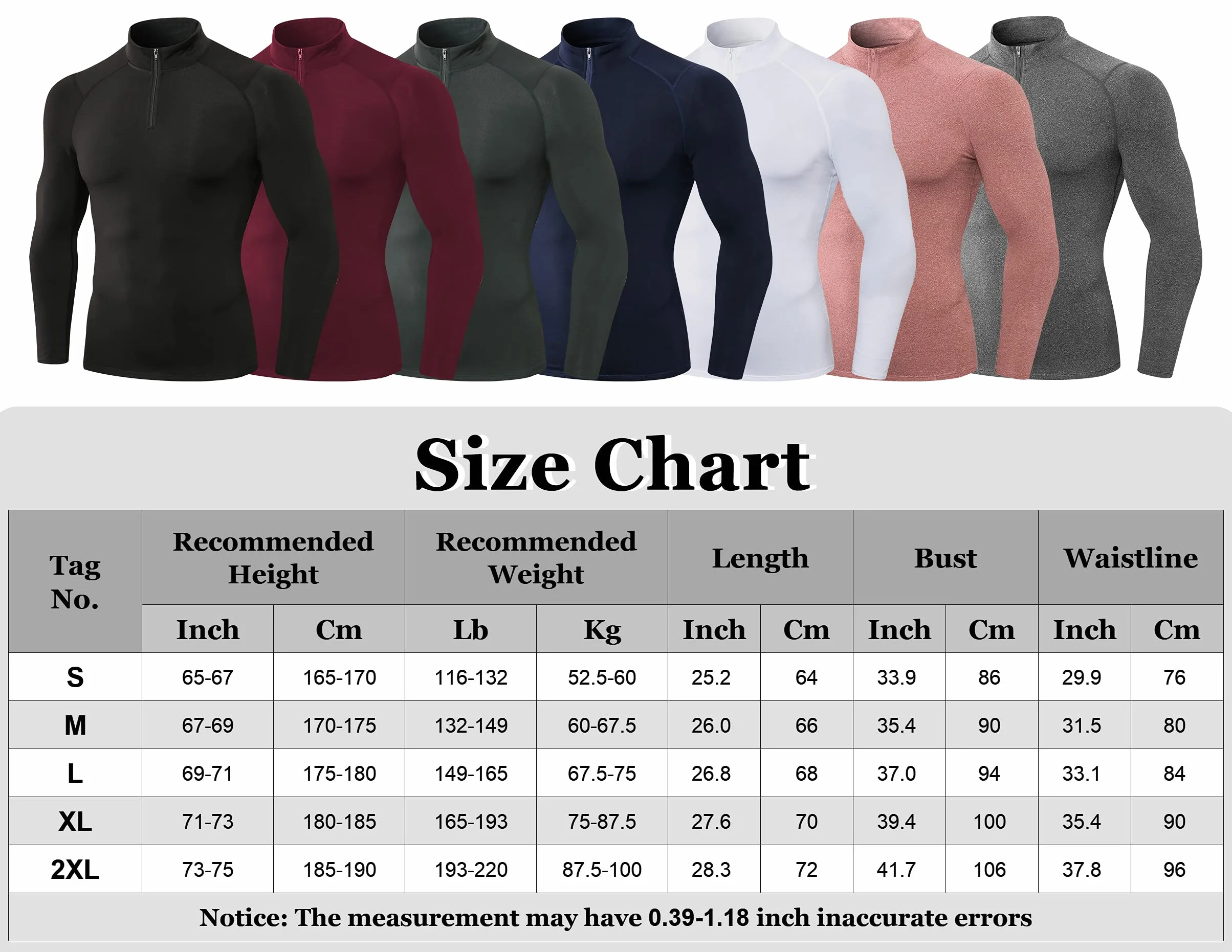 SEAUR Męska koszulka kompresyjna z długim rękawem, zamek błyskawiczny 1/4, koszulka sportowa, krój slim fit, ciepła koszulka funkcyjna, oddychająca koszulka z długim rękawem, do fitnessu, uprawiania sportu, biegania, jazdy na rowerze, S, M, L, XL, XXL