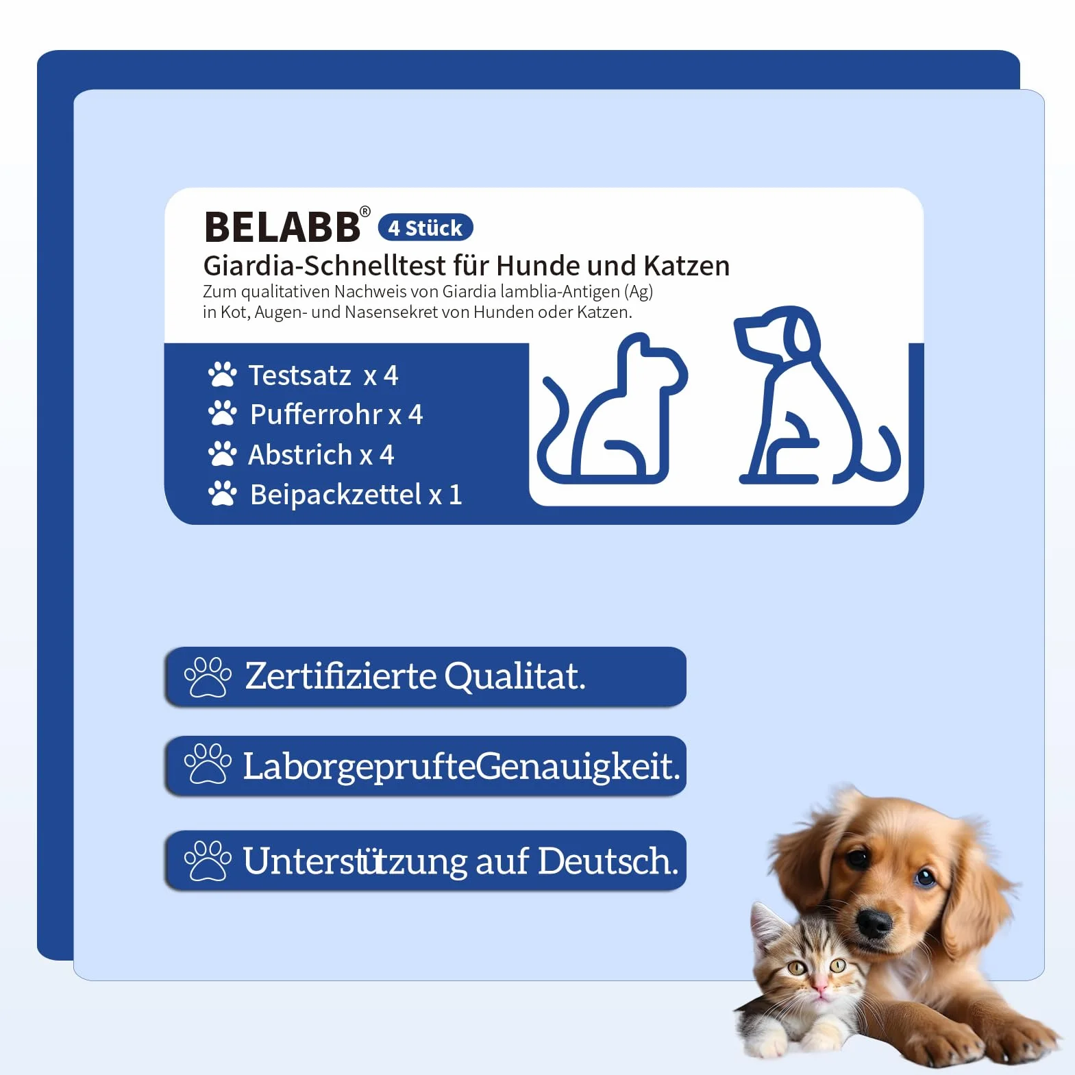 Giardien szybki test dla psów i kotów, 4 testy dla psów i kotów w Giardia