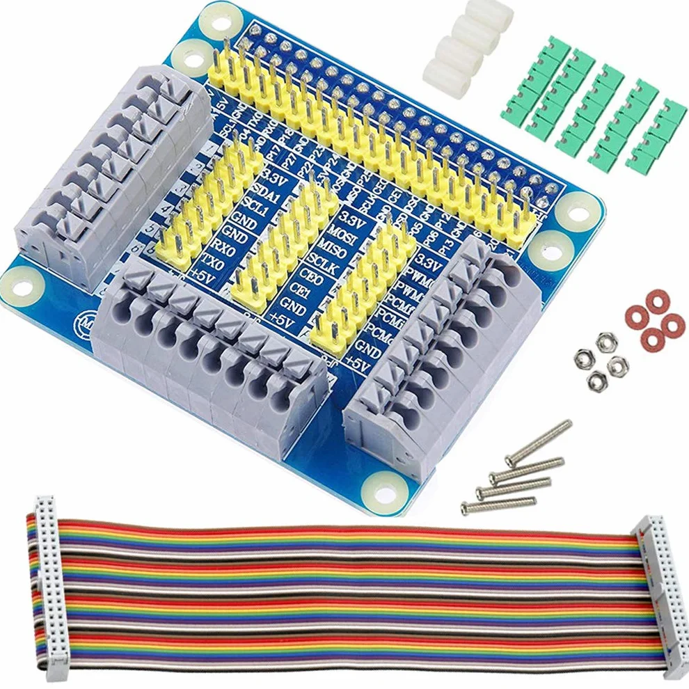 Raspberry Pi GPIO płytka rozszerzająca, wielofunkcyjna osłona do Pi 4B/3B/2, zawiera zestaw śrub i kabel taśmowy