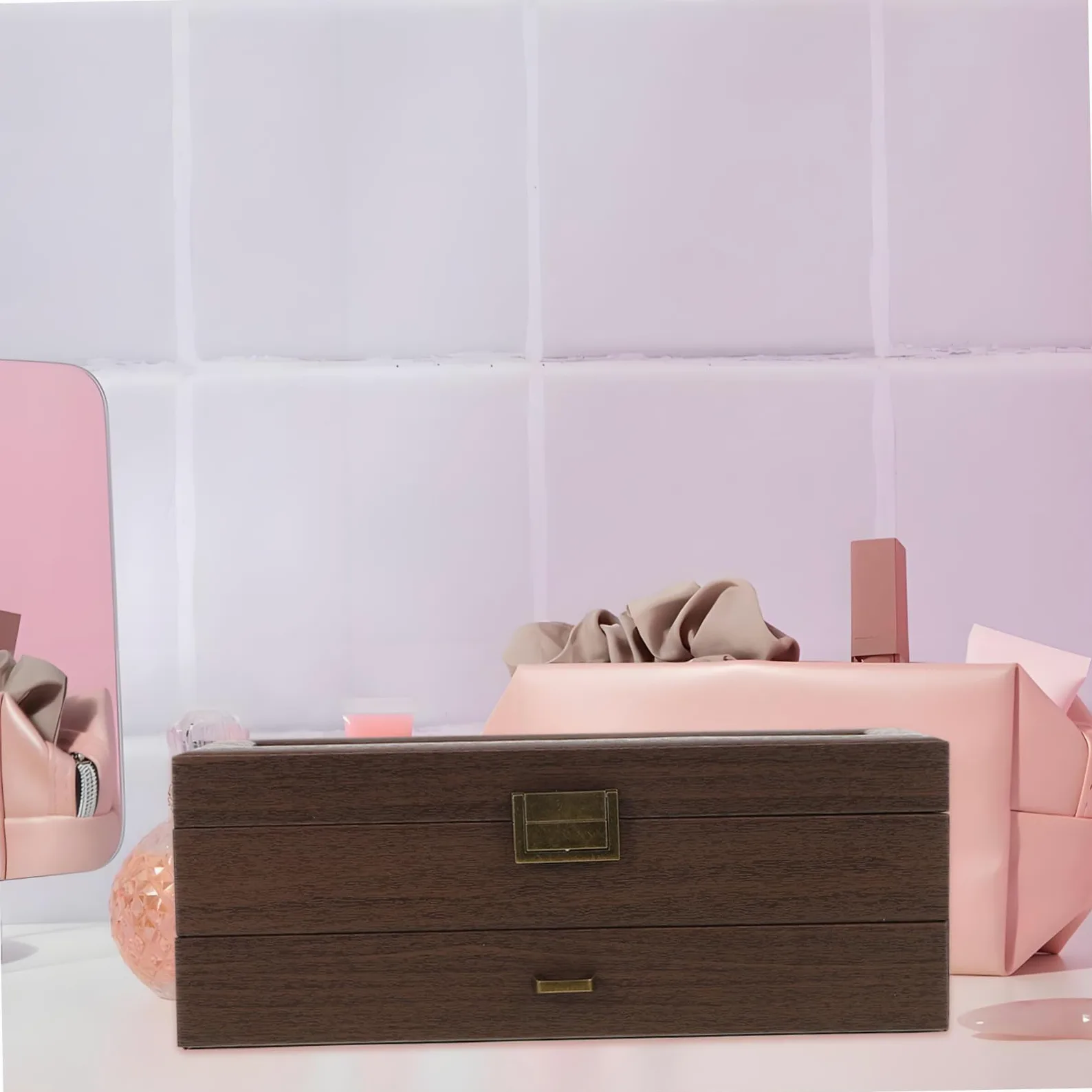 Healvian Retro Drewniana Szkatułka Zegarki i Biżuterię z Podwójną Warstwą Miejscami Zegarki i Miękkimi Welwetowymi Poduszkami Organizer Bransoletki dla Mężczyzn i Kobiet