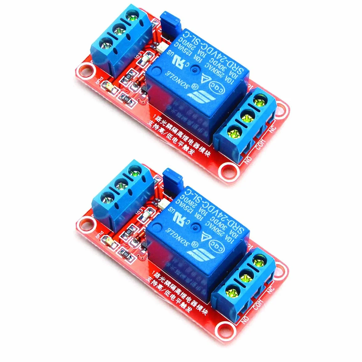 Hailege 2 szt. DC 24 V 1-kanałowy moduł przekaźnika z izolacją OPTO Support High or Low Level Trigger