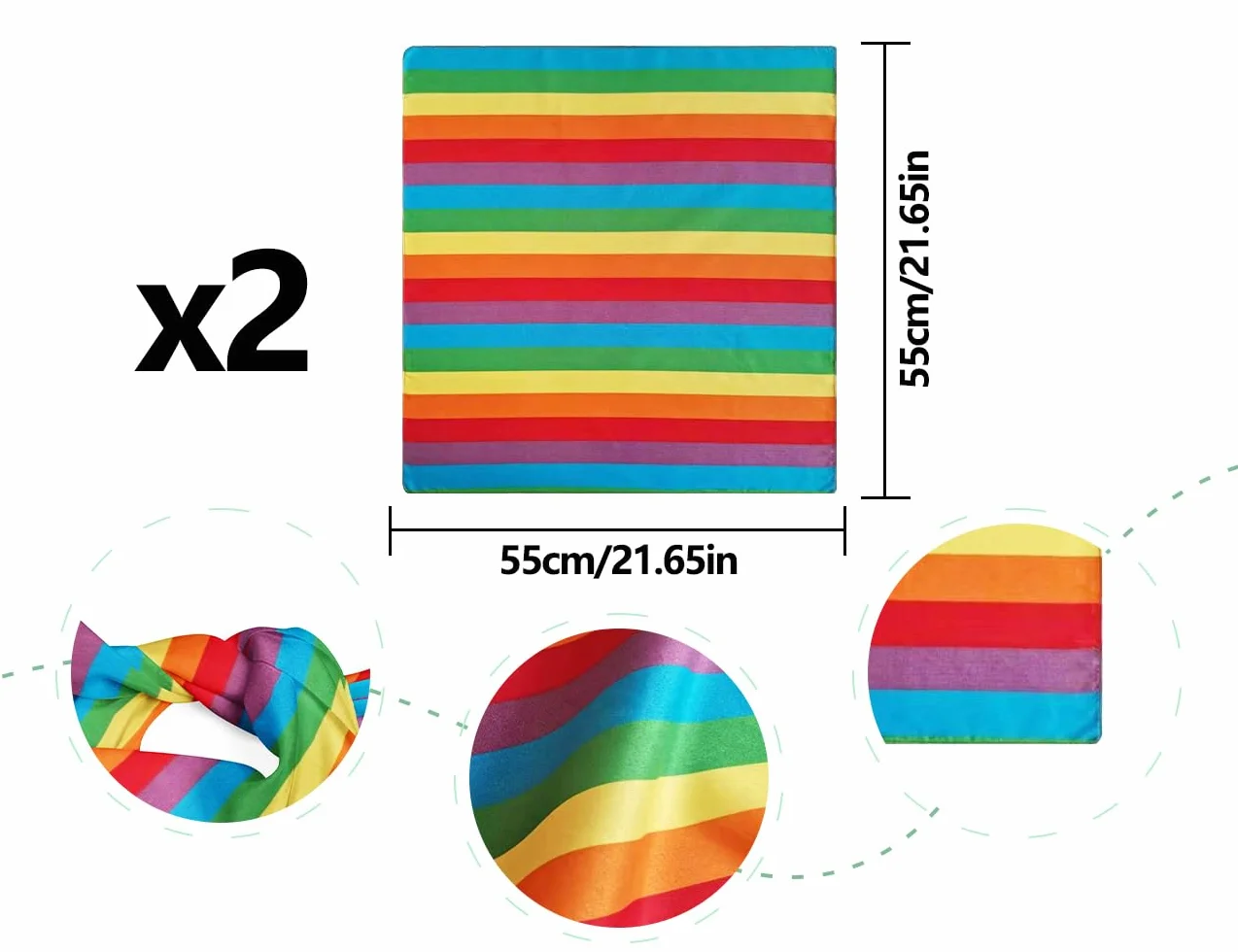 2 szt. tęczowe bandany, szalik dumy LGBT, tęczowe akcesoria do włosów w paski, opaski na głowę, dla mężczyzn, kobiet, odzież do tańca gejowskiego, akcesoria kostiumowe (kwadrat), Kolor: