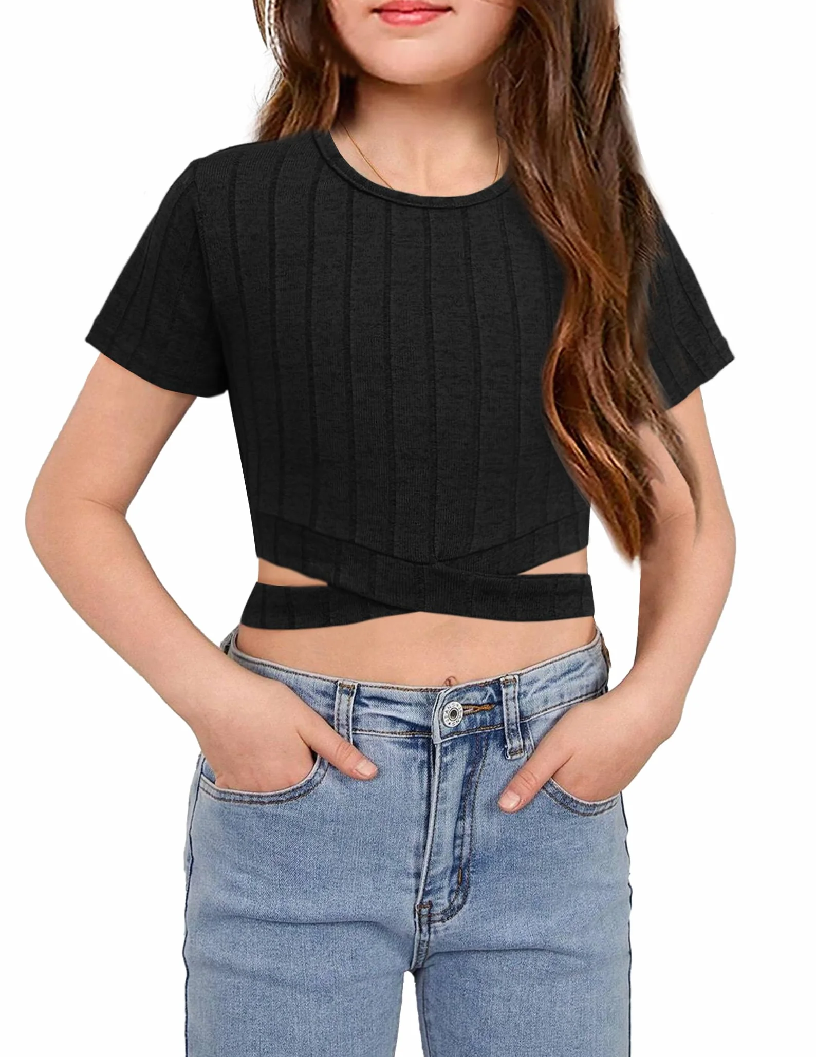 Arshiner Dziewczęcy T-shirt krótki dziecięcy na lato dla dziewczynek 8-15 lat