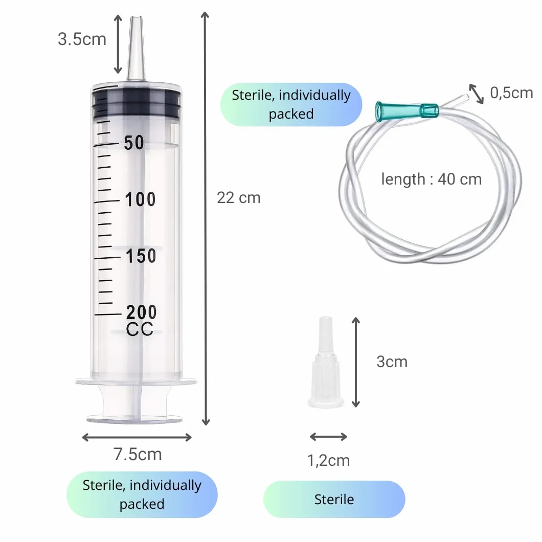 1 strzykawka 200 ml/cc z wężem, wielokrotnego użytku, pojedyncze opakowanie, sterylne płyny pomiarowe, nawadnianie roślin, żywność dla zwierząt, laboratoria naukowe, przemysł