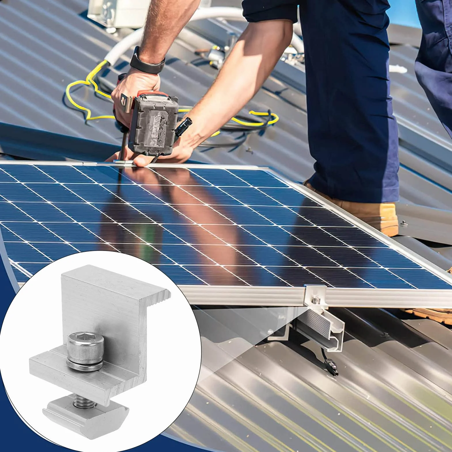 10 Sztuk Mocowanie Panelu Słonecznego Wspornik Z, Zaciski Uziemiające Panel Słoneczny ze Stopu Aluminium PV Montażowe Zaciski Boczne do Układu Słonecznego (35mm)