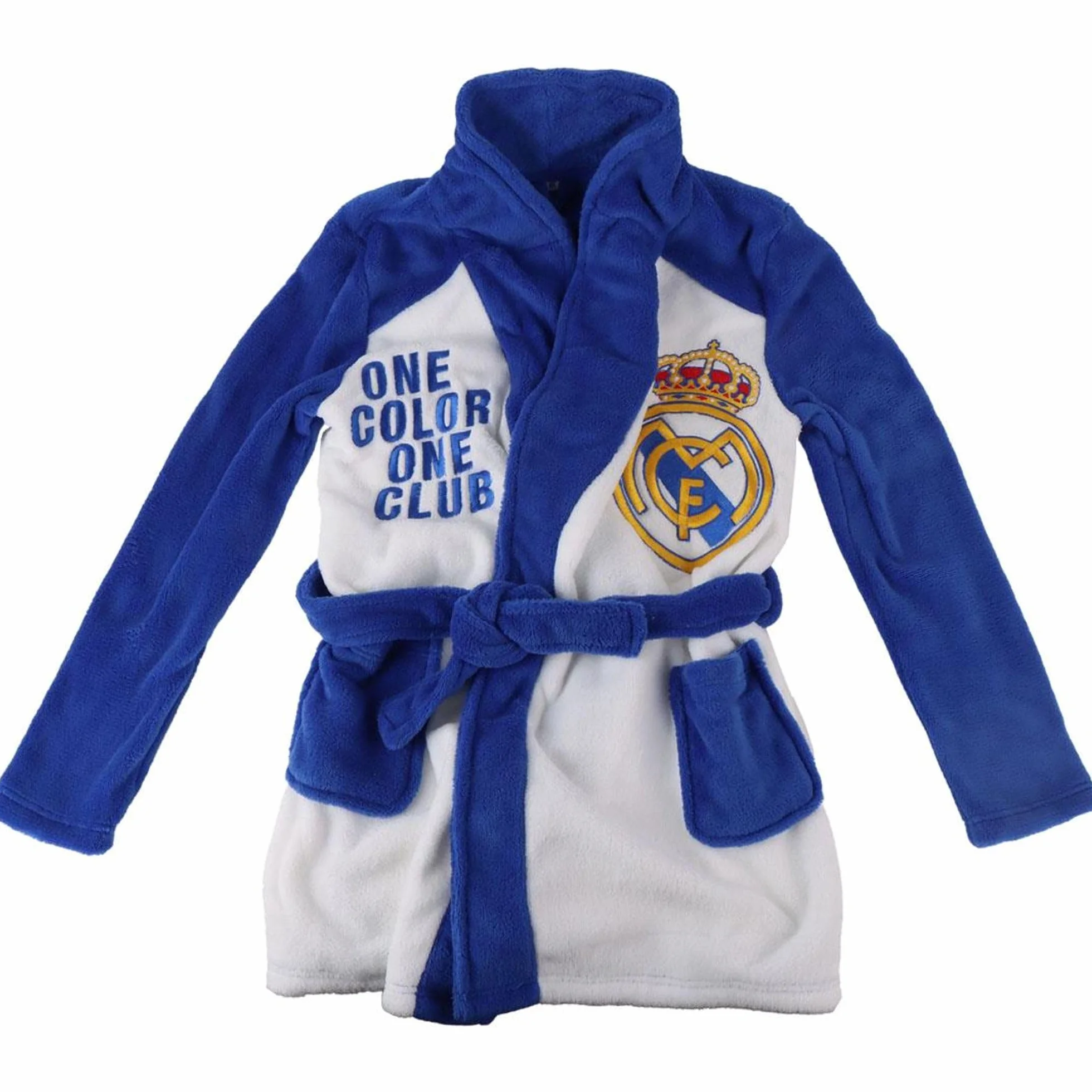 CERDÁ LIFE'S LITTLE MOMENTS Szlafrok dla dzieci Coral Fleece Applications Real Madryt - Oficjalny Szlafrok Dziecięcy, Ekskluzywny Design Z Tarczą Dziecięcą, biała, 8 lat