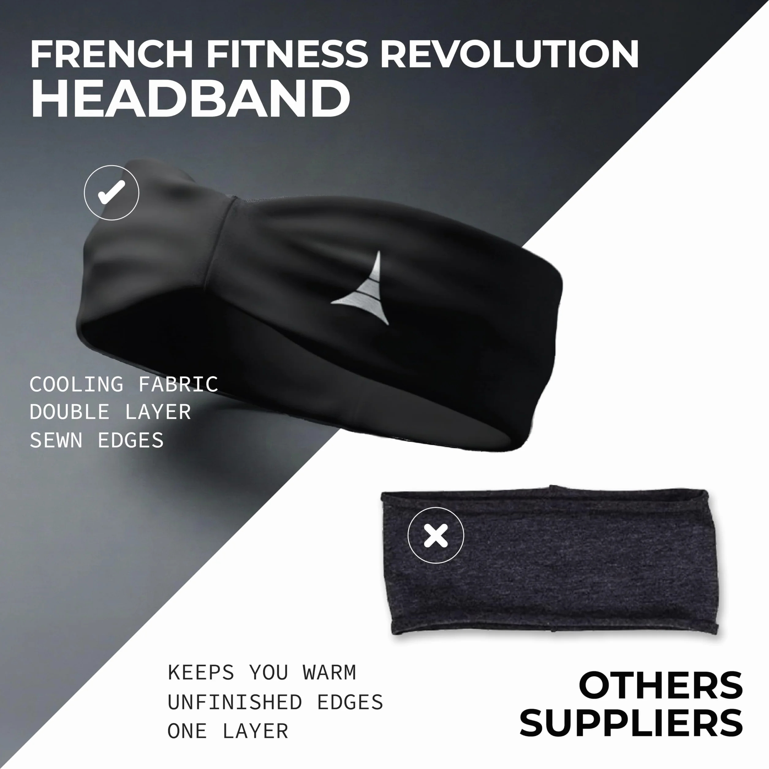 French Fitness Revolution - Rozciągliwa sportowa opaska na czoło dla mężczyzn i kobiet – bieganie, jazda na rowerze, koszykówka, joga, fitness – odprowadzająca wilgoć opaska na włosy