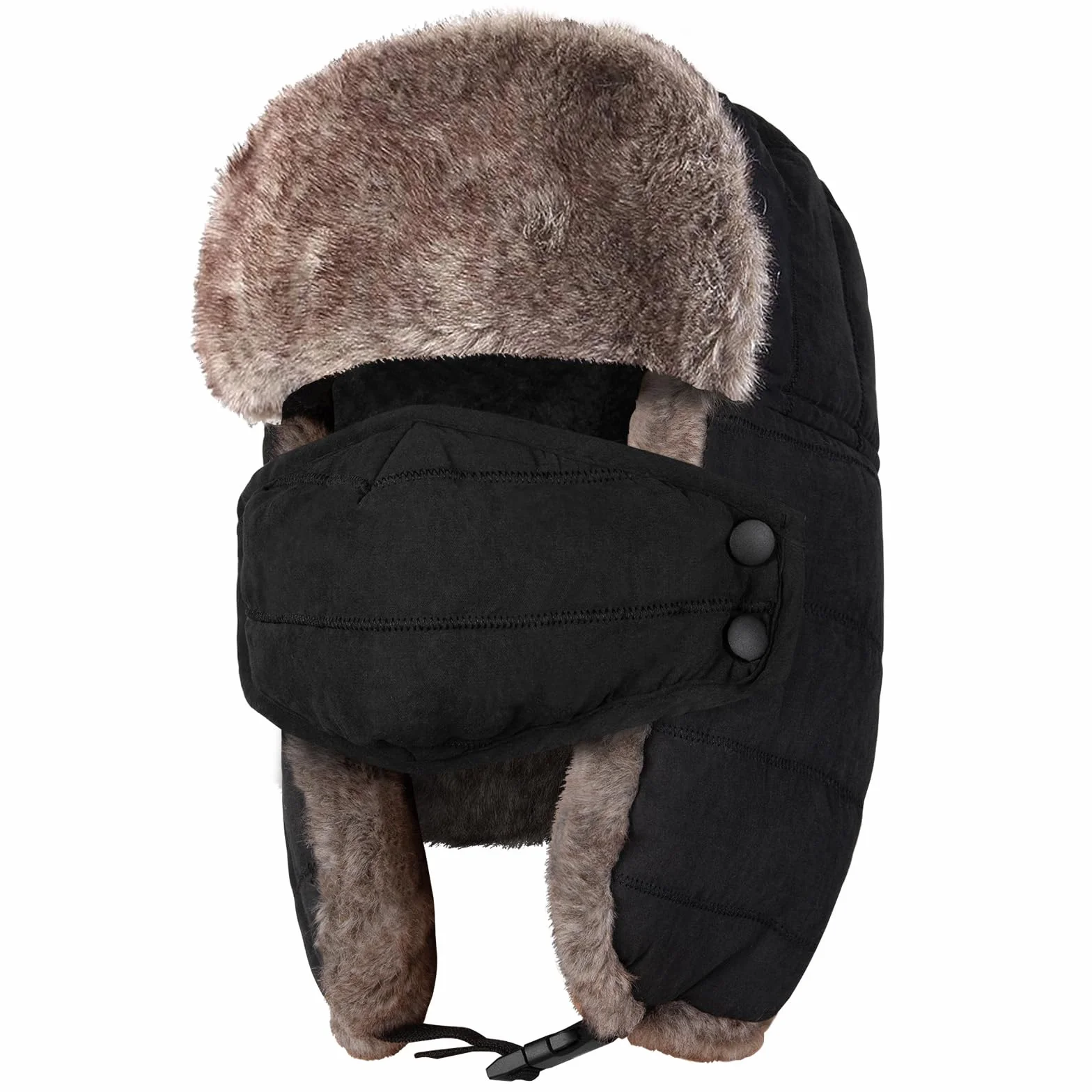 Czapka traperska ciepła czapka zimowa dla mężczyzn kobiet z maską uszanka rosyjska czapka narciarska czapka myśliwska na zimną pogodę na zewnątrz czarna, czarna, X-Large-3XL, Czarny,