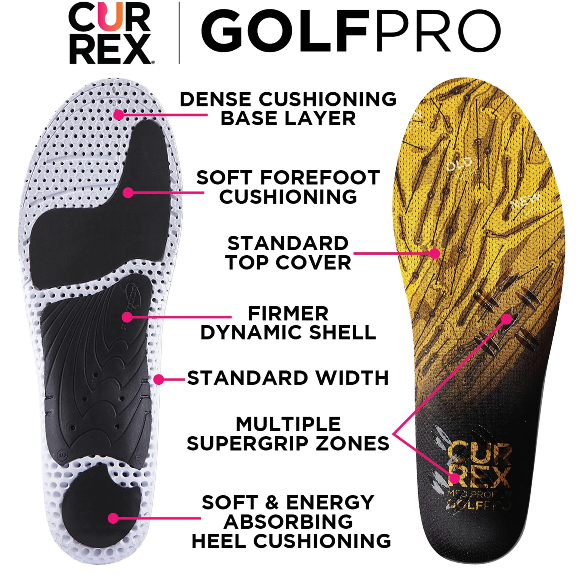 CURREX GolfPro wkładki do butów golfowych – większy komfort i amortyzacja dla Twoich butów (Med Profile) – EU 44,5-46,5 (XL) (pomarańczowe, XL)