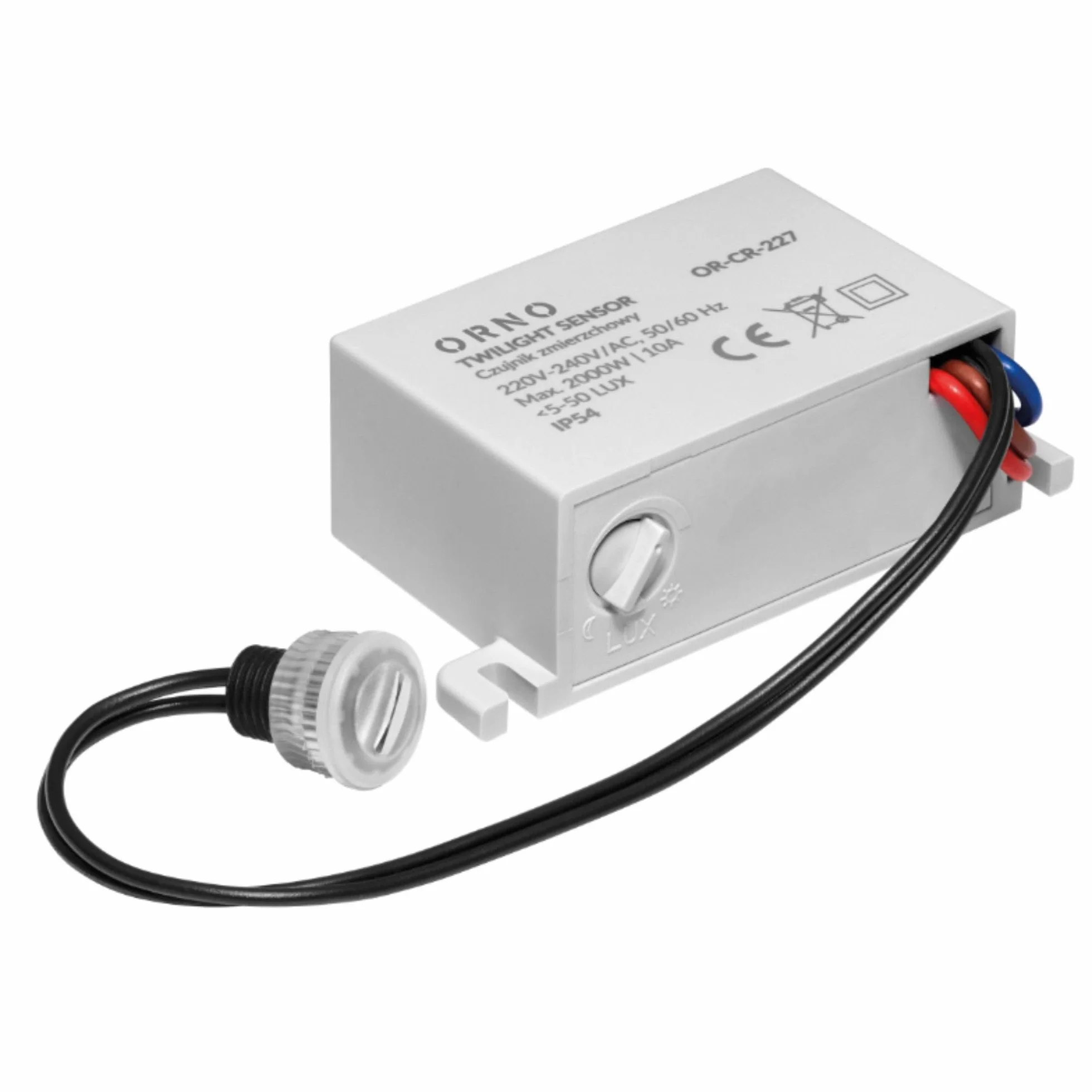 ORNO CR-227 Czujnik Zmierzchu Wodoszczelny Zewnętrzny z Sondą Regulacja Natężenia Światła Kompatybilny z LED