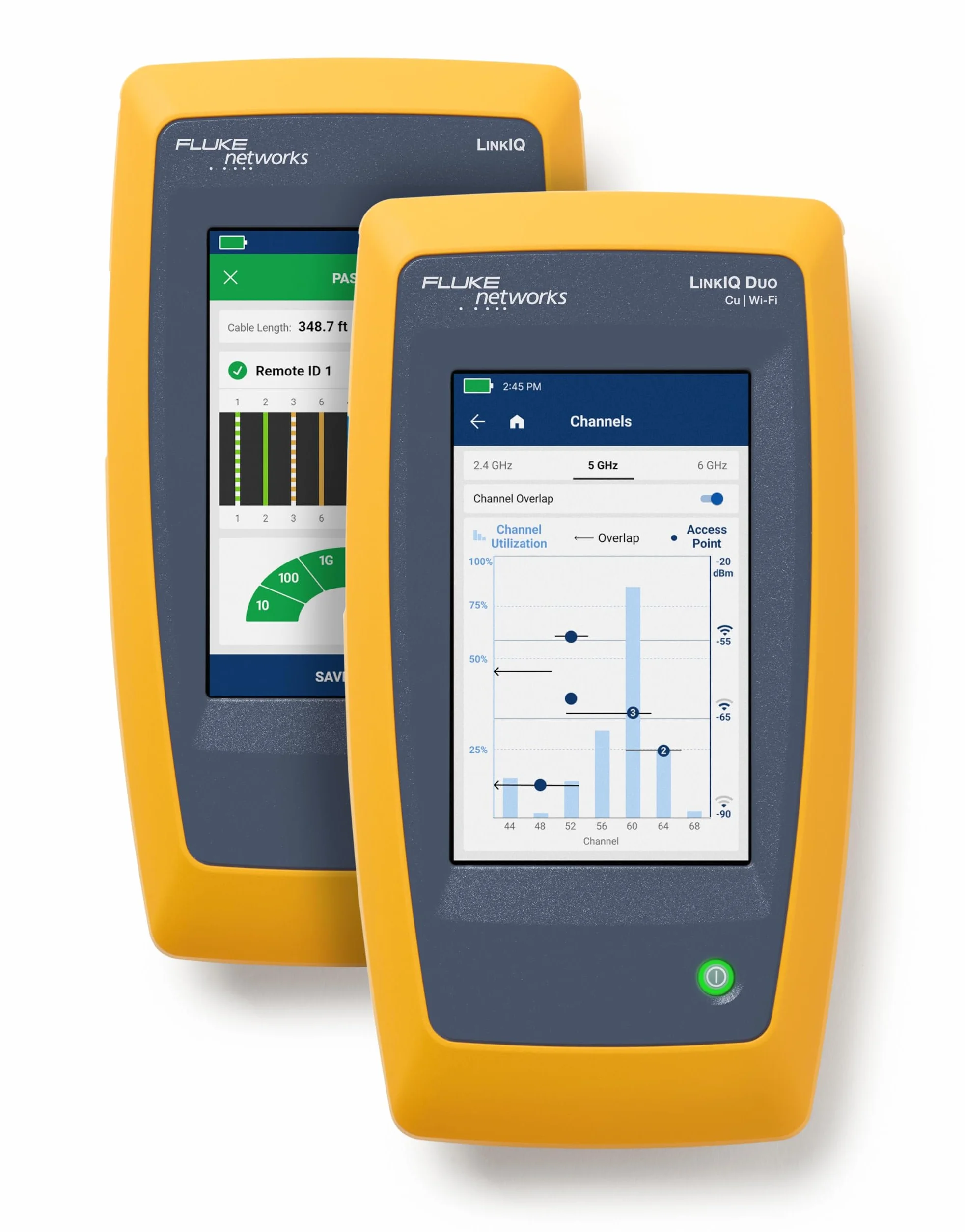 Fluke Networks LinkIQ™ 200 DUO tester kabli, sieci i WiFi z przemysłowym zestawem Ethernet, zestawem zdalnego identyfikatora i śledzeniem dźwięku, wersja EU