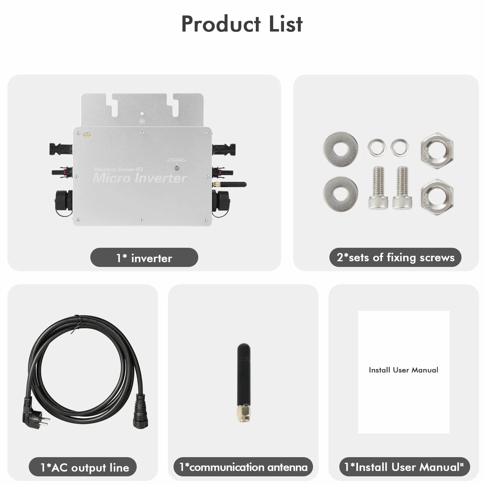 Falownik 800 W, moc balkonowa, mikrofalownik, 800 W, 4 moduły PV, falownik 800 W, wodoszczelność IP65, z systemem monitorowania telefonu komórkowego, WiFi.