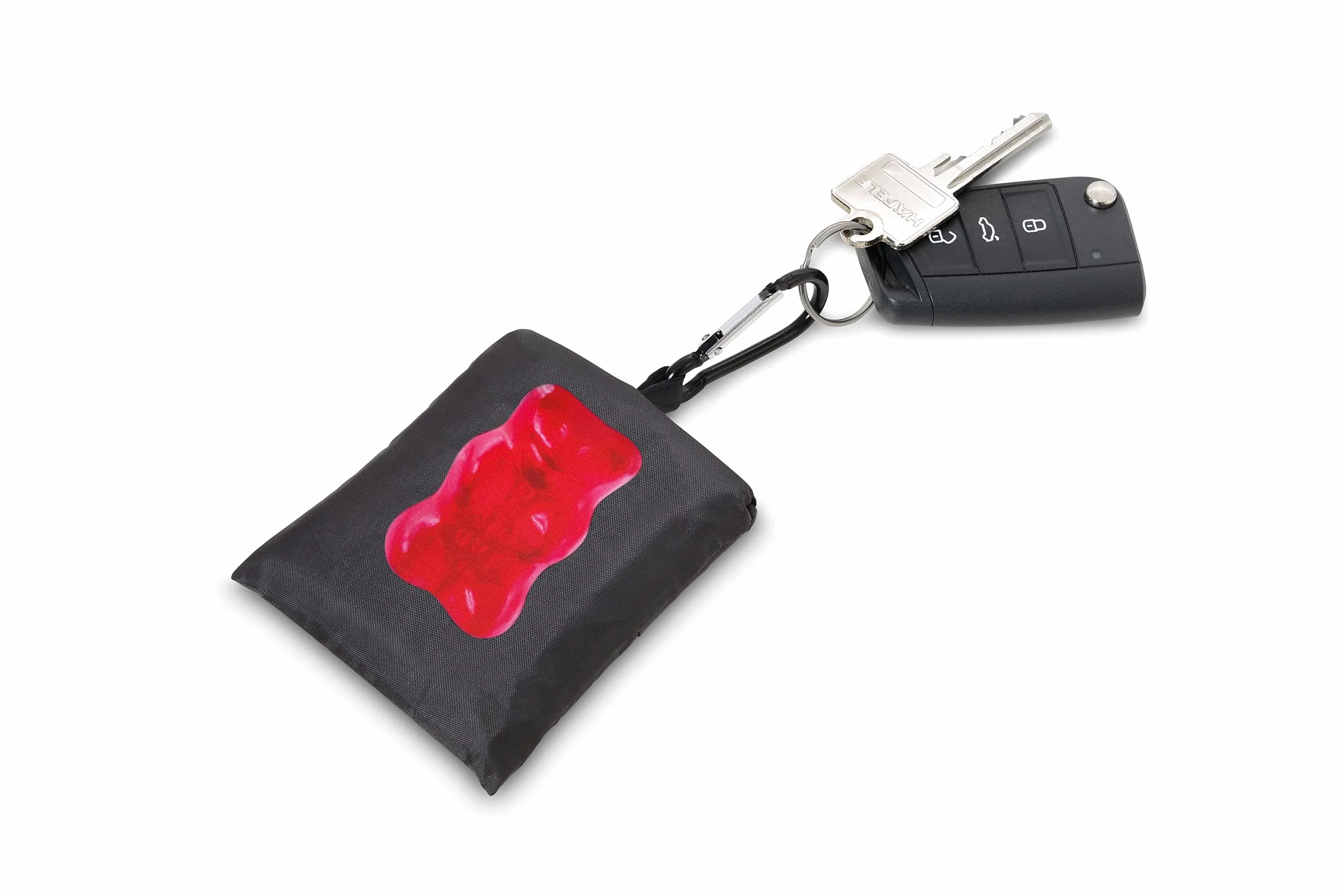 Troika Haribo Happy Shopping Bag breloczek do kluczy z torbą na zakupy z aluminium/rPET w kolorze czarno-czerwonym, wymiary: 49,5 cm x 32 cm x 0,3 cm, HB-K08/BK, 10 kg, czarny, czerwony, 10 kg, klasyczny