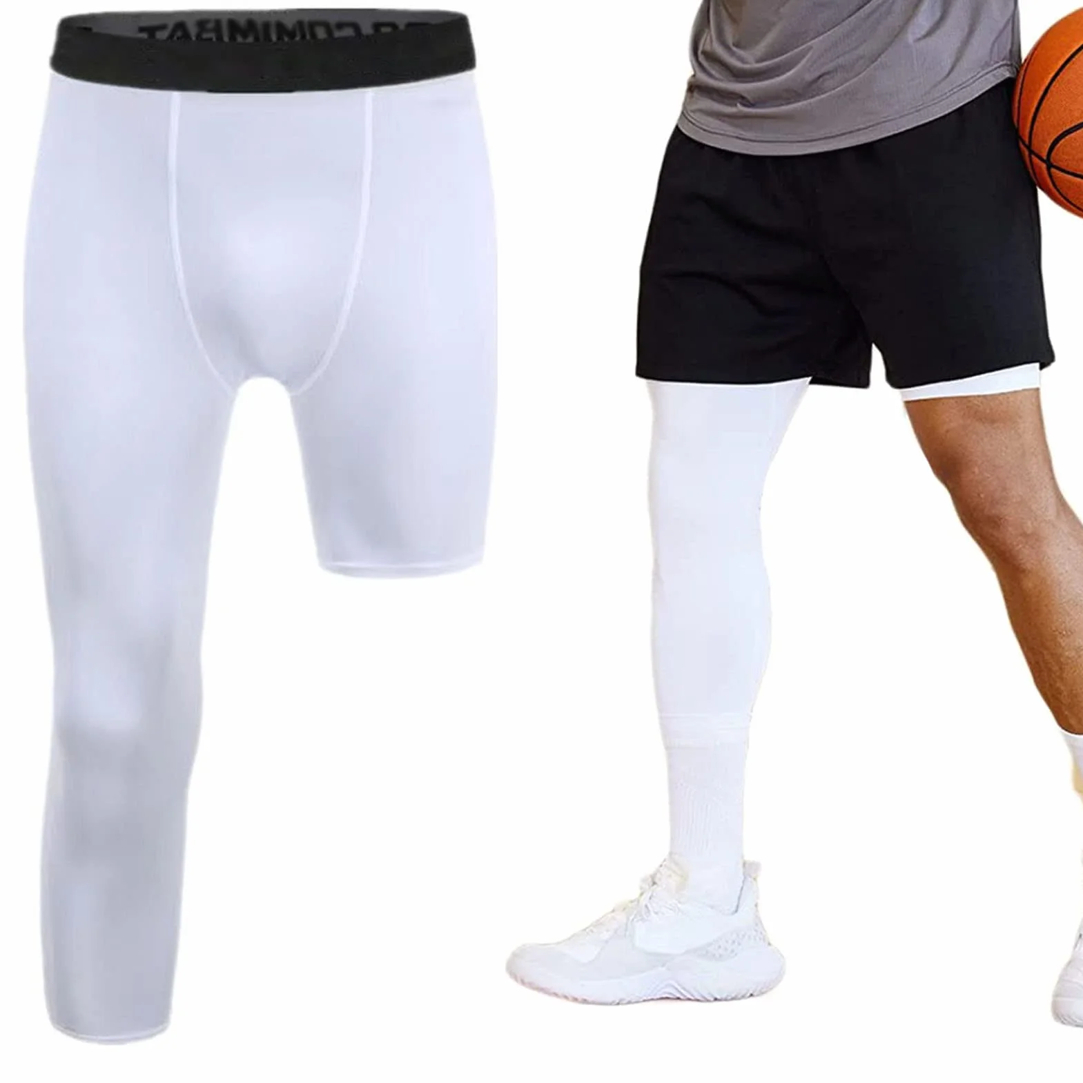 Męskie legginsy kompresyjne 3/4 z jedną nogawką, rajstopy sportowe, spodnie treningowe, przycięta, szybkoschnąca, bielizna do biegania, spodnie rowerowe do treningu, na siłownię