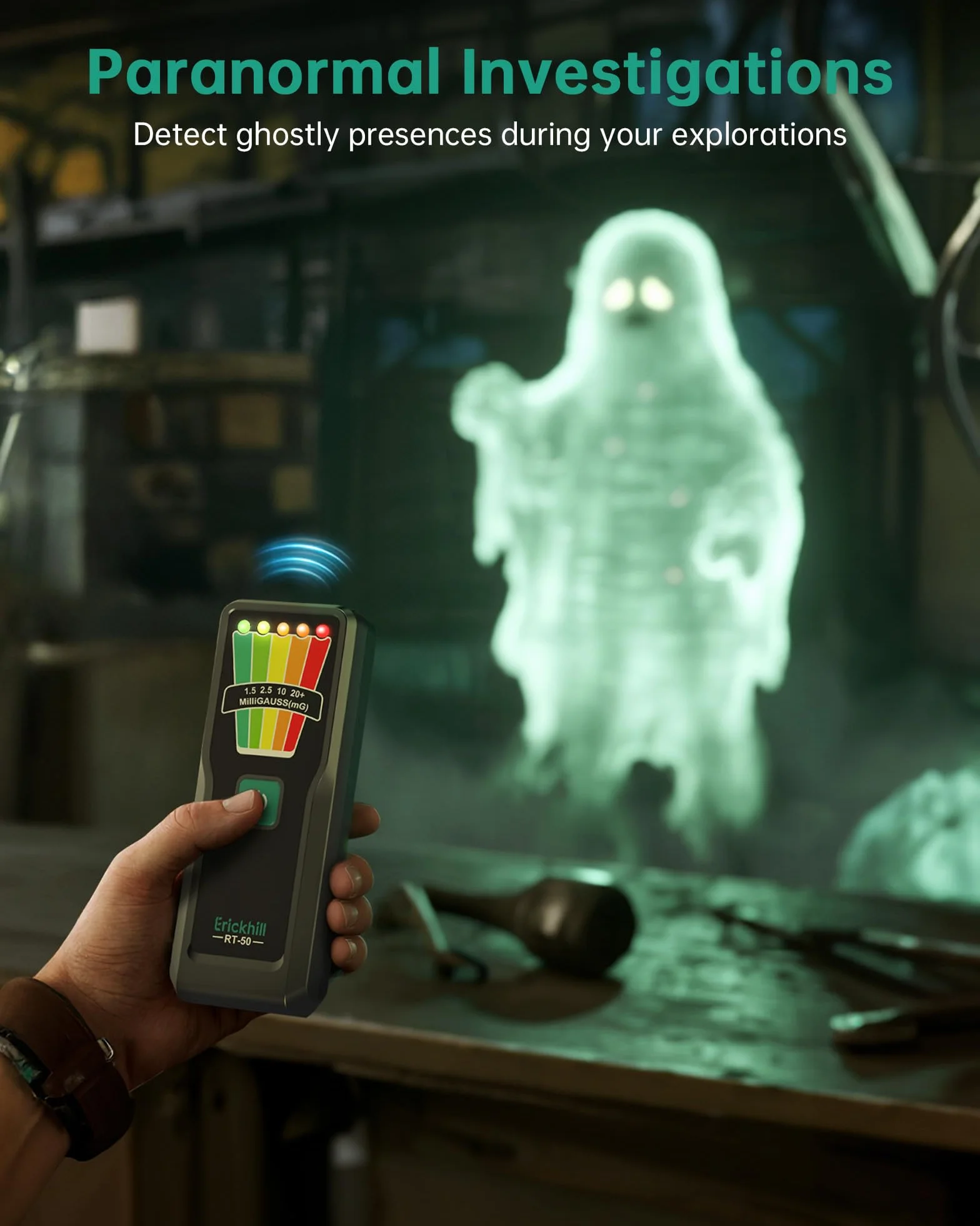 ERICKHILL Ręczny miernik EMF, sprzęt do polowania na duchy do badań paranormalnych, 5-stopniowe ostrzeżenia LED, 30Hz–20kHz detektor EMF, miernik promieniowania do domu, biura i inspekcji na zewnątrz