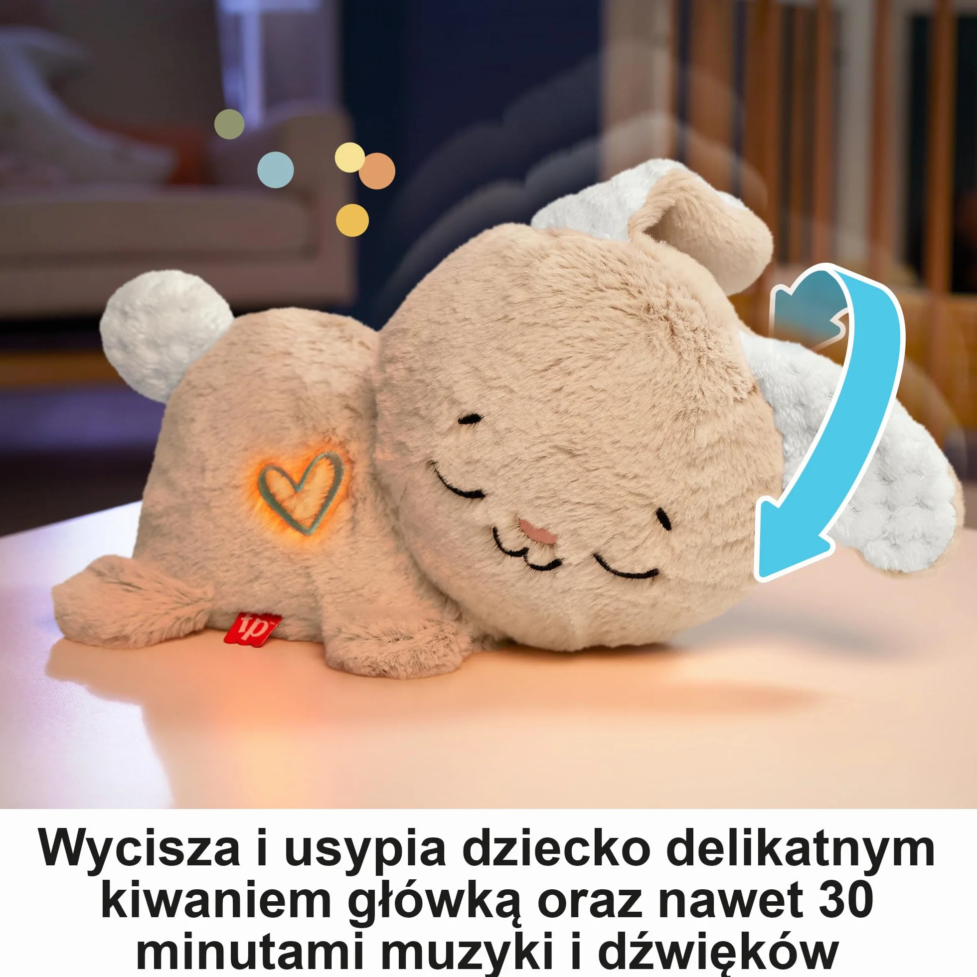 Fisher-Price Śpiący Króliczek Usypiacz Uspokajacz Przenośna przytulanka z muzyką, światełkami i ruchem dla noworodków i niemowląt, HXG97