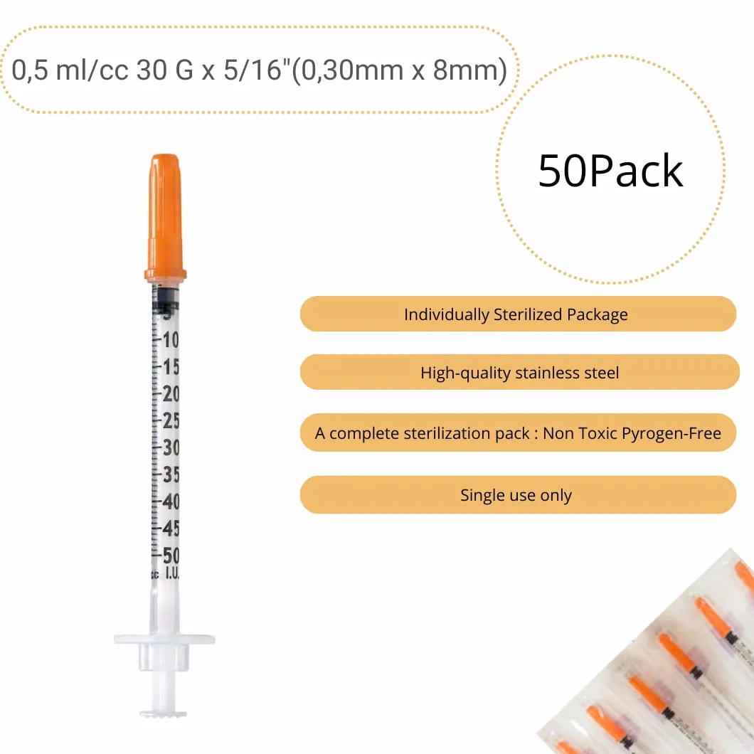 50 sztuk plastikowych tubek 0,5 ml/cc 30 g (0,3 x 8 mm), uniwersalne narzędzia pomiarowe, pakowane pojedynczo (30 g x 5/16")