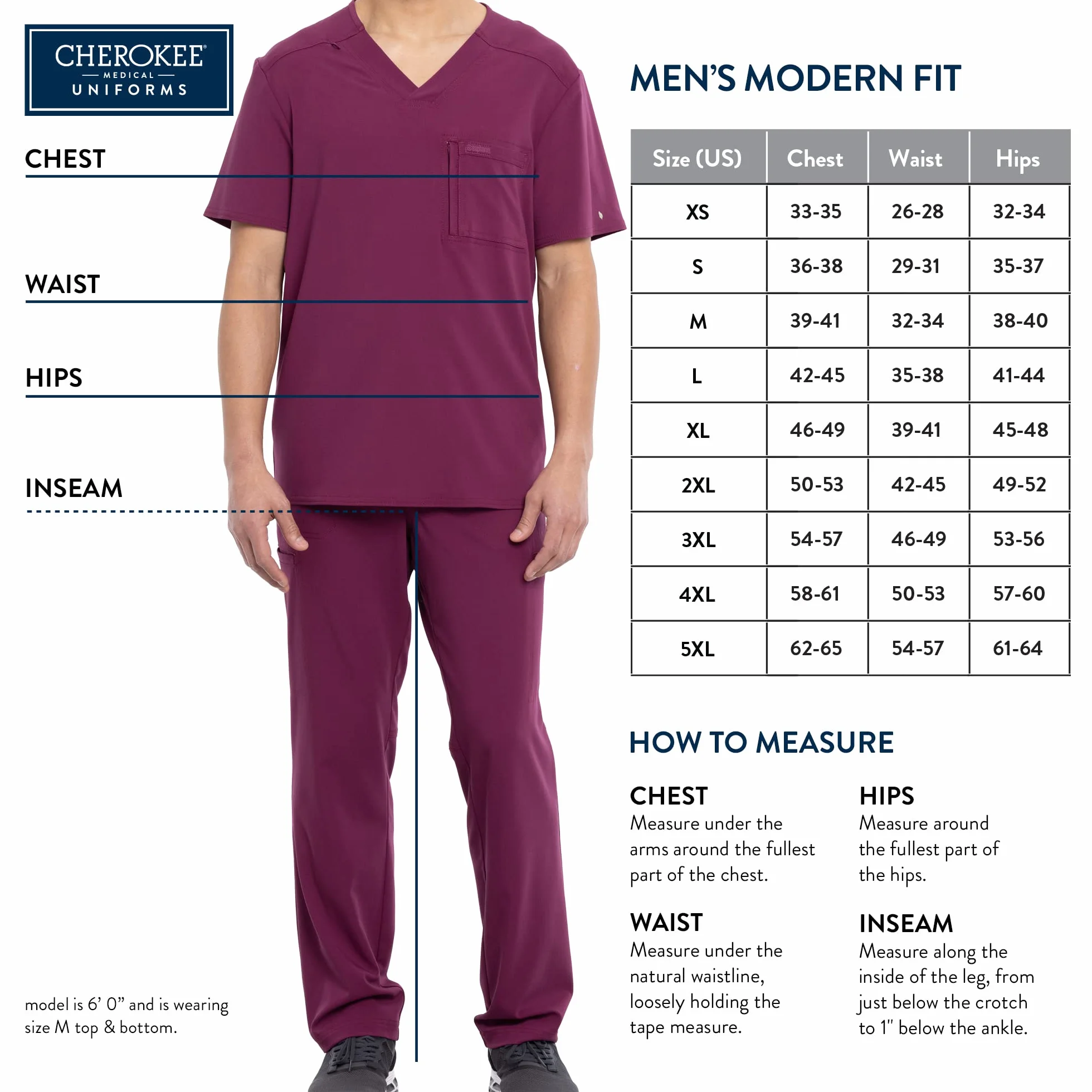 CHEROKEE Męski Scrub Top Plus Size Infinity Odzież medyczna Panele tylne z dzianiny prążkowanej Dekolt w serek CKE900A