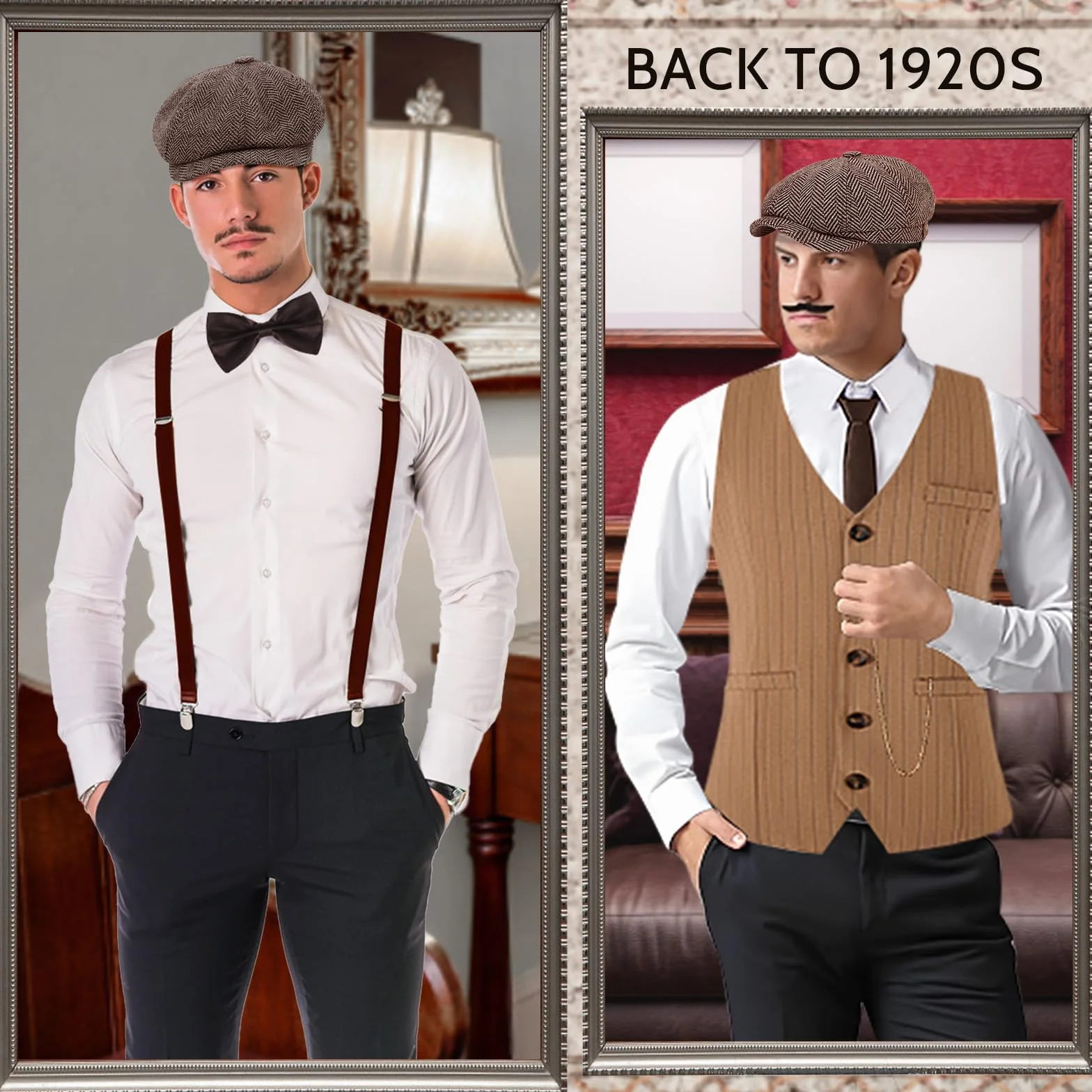 JONRRYIN Kostium męski z lat 20 Dla mężczyzn 20s Mens Costume Accessories (14 w zestawie)