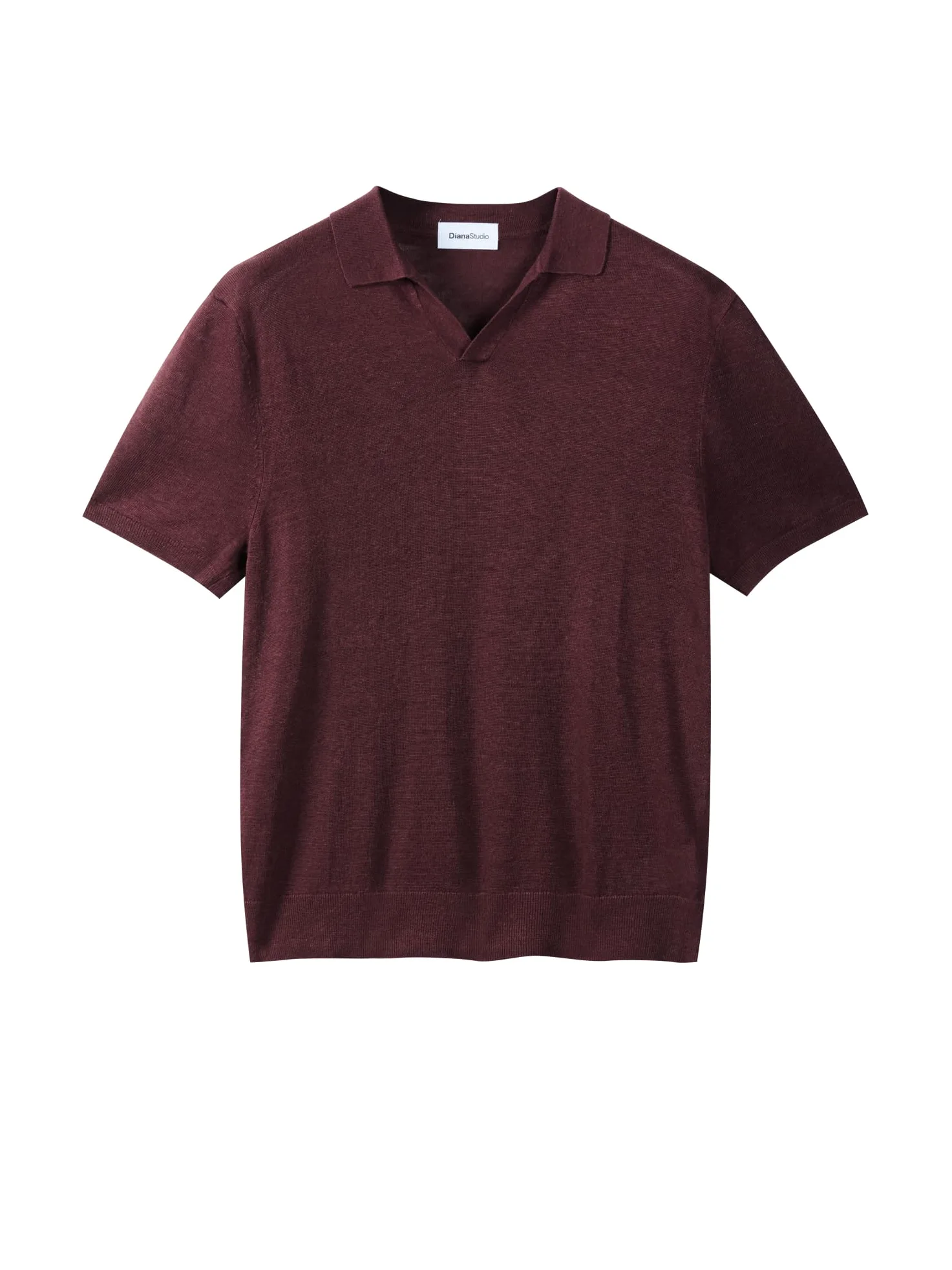Diana Studio 100% lniana koszulka polo bez guzików, męska, z krótkim rękawem, casualowy, XXL, bordowy