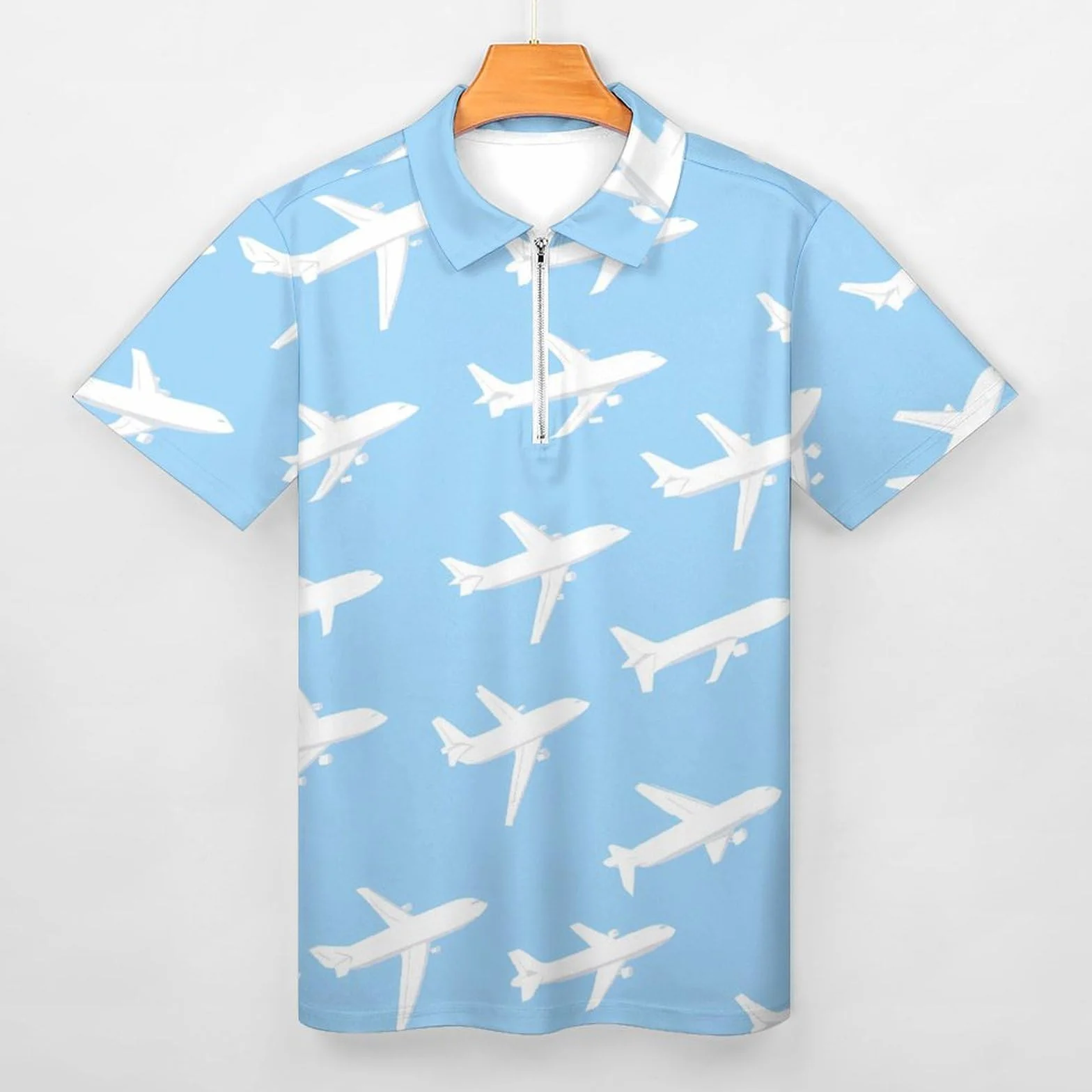 Samolot samolot męskie koszulki polo z krótkim rękawem na co dzień zapinana na zamek koszula golfowa slim fit t-shirt topy