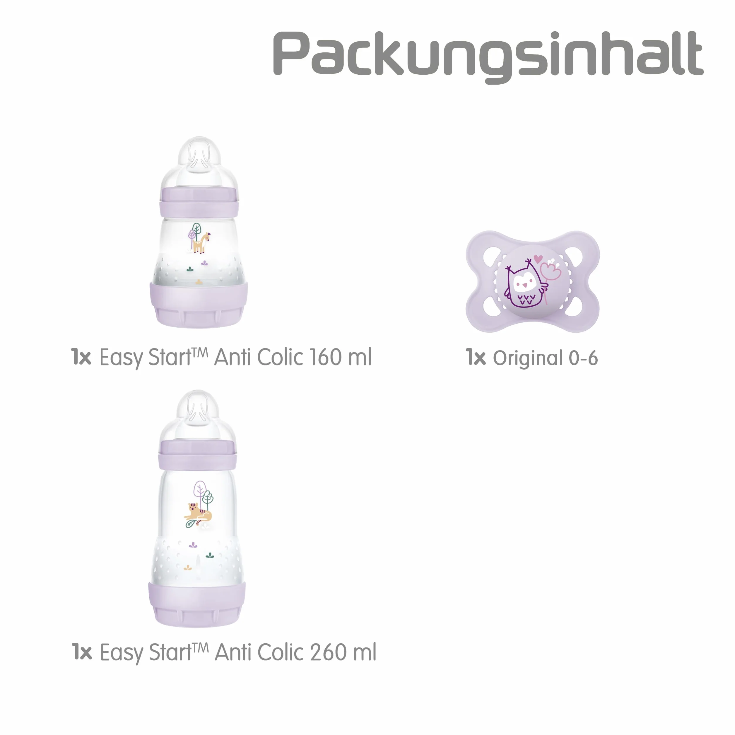 MAM Easy Start Anti-Colic zestaw startowy S, pierwsze wyposażenie dla niemowląt, z 2 butelkami Anti-Colic (160 ml i 260 ml), w zestawie smoczek rozmiar 1 i smoczek, zestaw upominkowy dla niemowląt, od