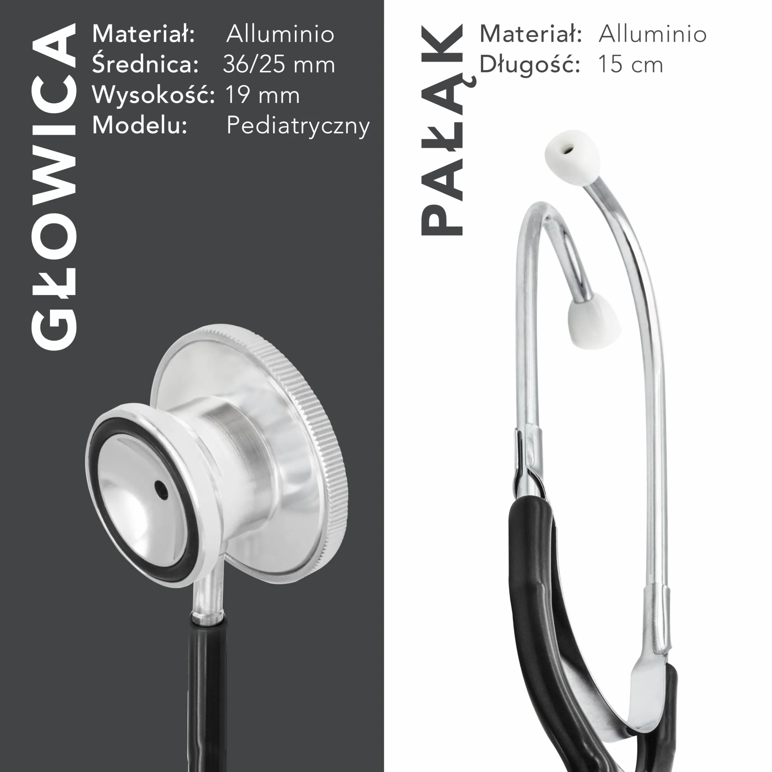 AIESI® Stetoskop Dziecięcy, profesjonalny fonendoskop z podwójną głowicą, czarny DOCTOR BABY SCOPE, 24 miesiące we Włoszech